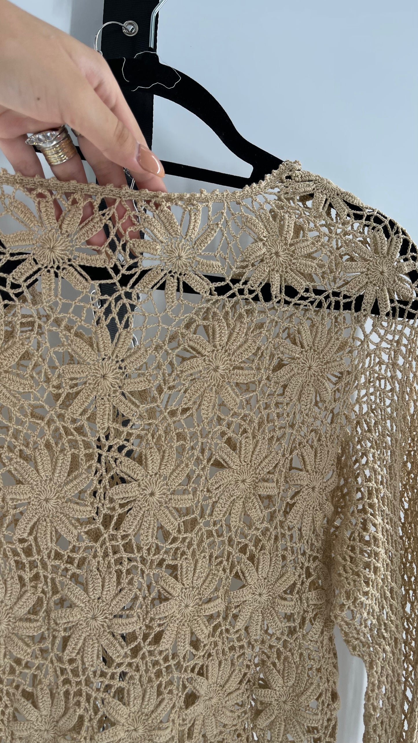 Vintage Crochet Long Sleeve Blouse (Medium)