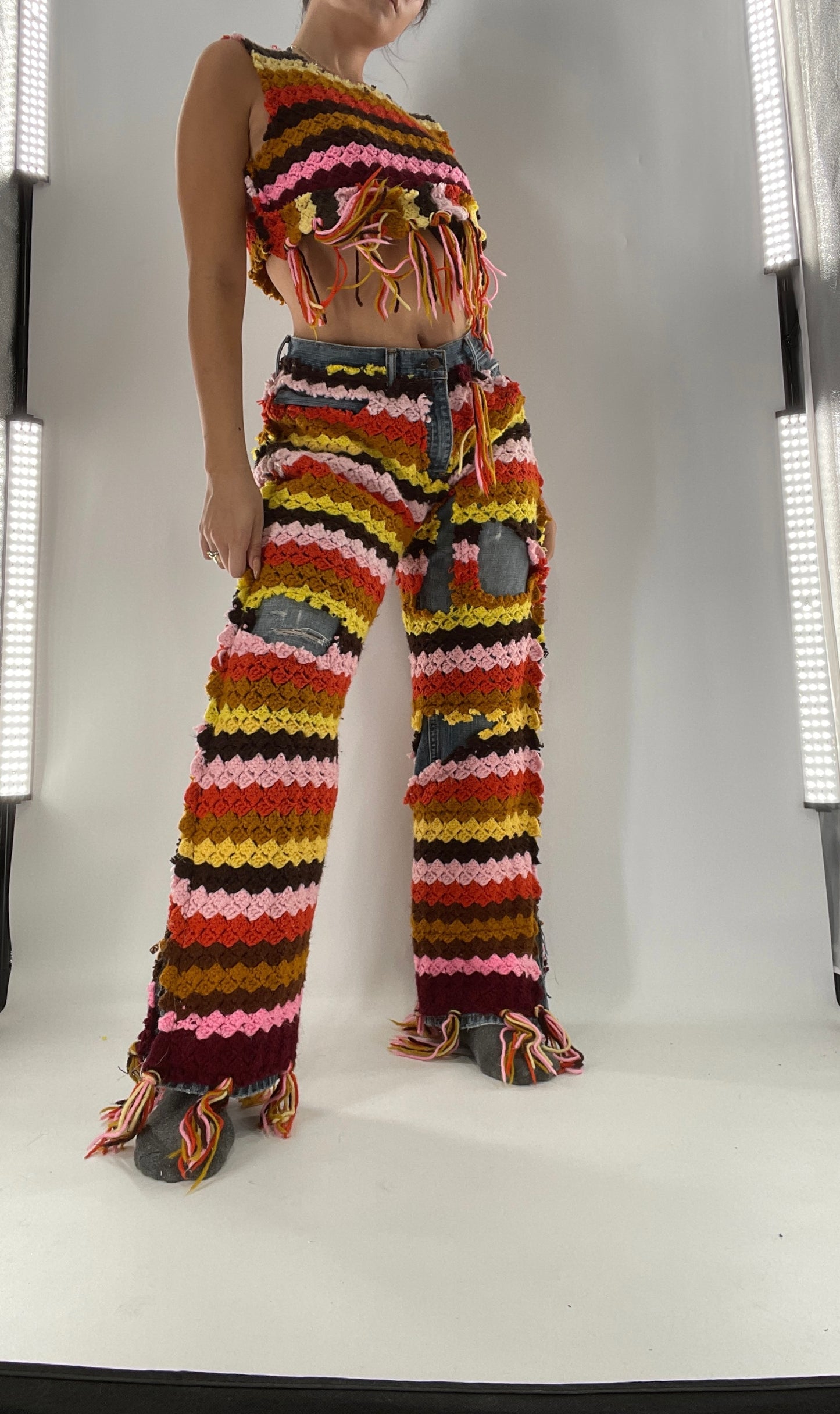 Custom Handmade RAGGEDY ANN Crochet Fringe Lined Crop (S/M)