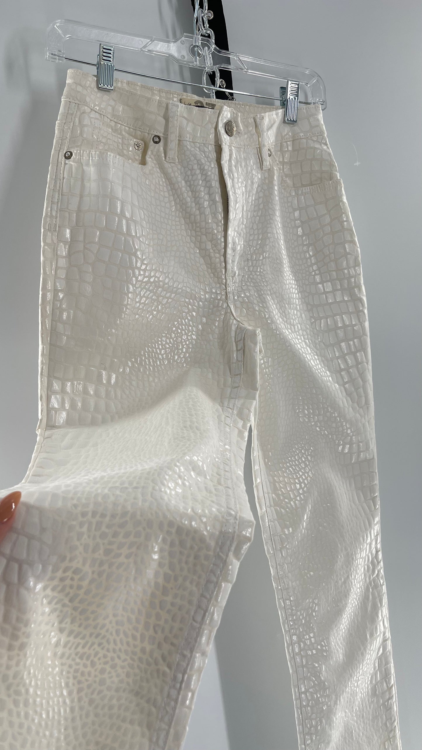 Free People White Straight Leg Jeans with Snake Patterned Texture (27)