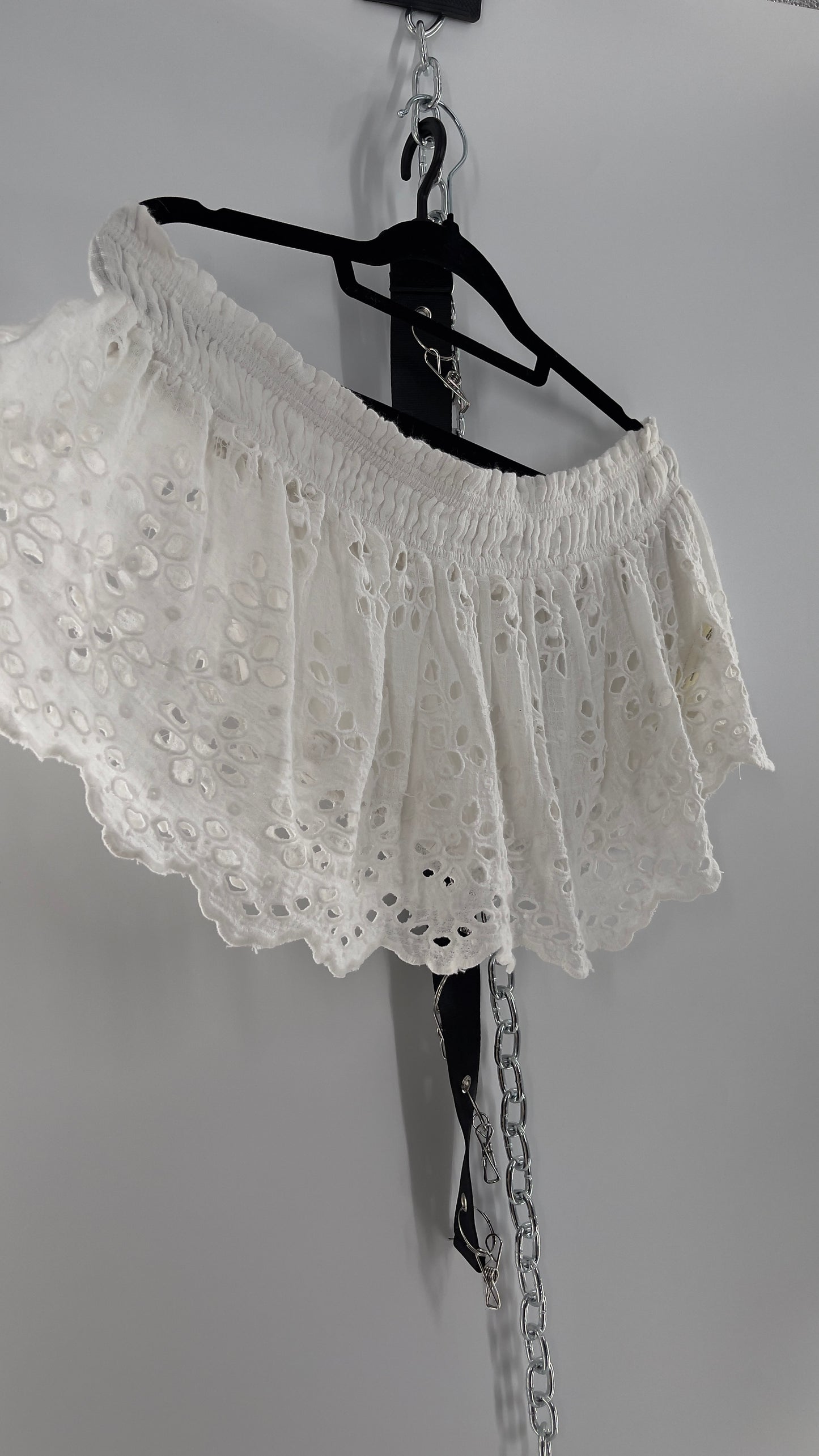 Free People Eyelet Cotton White Off the Shoulder Ruffle Bandeau (Medium)