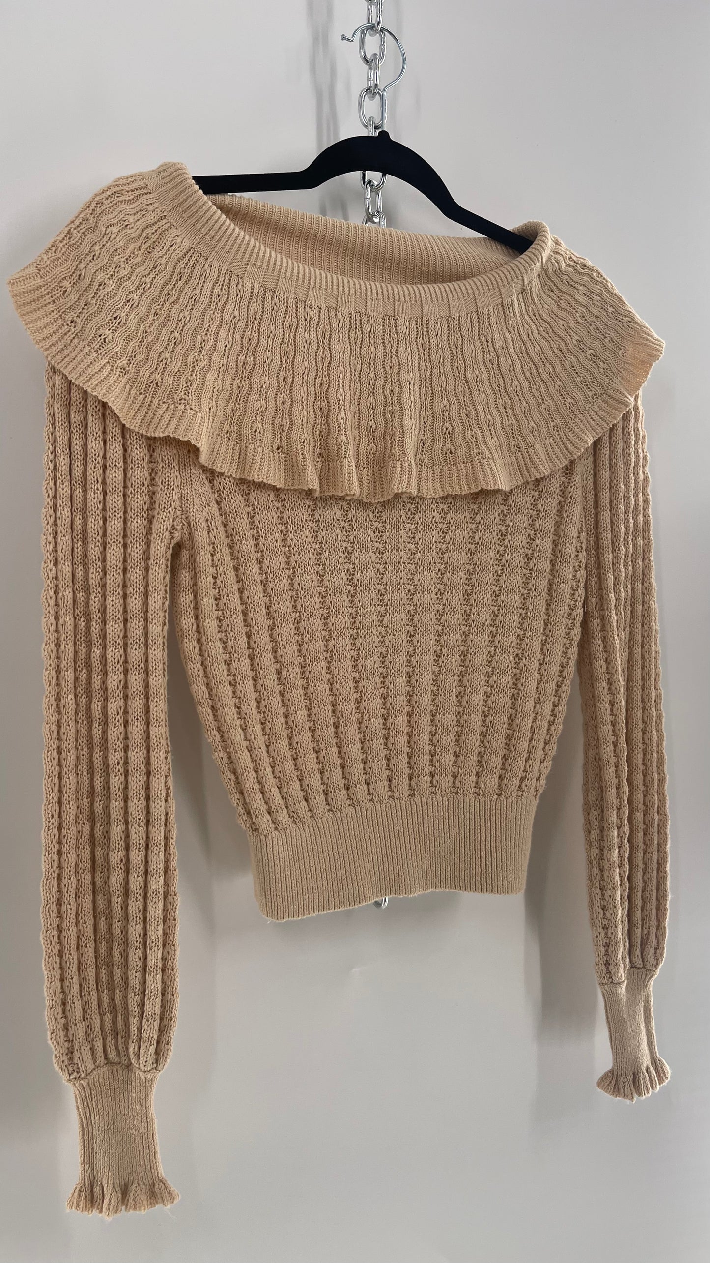 Free People Baby Yellow Knit Ruffled Off the Shoulder Sweater (Small)