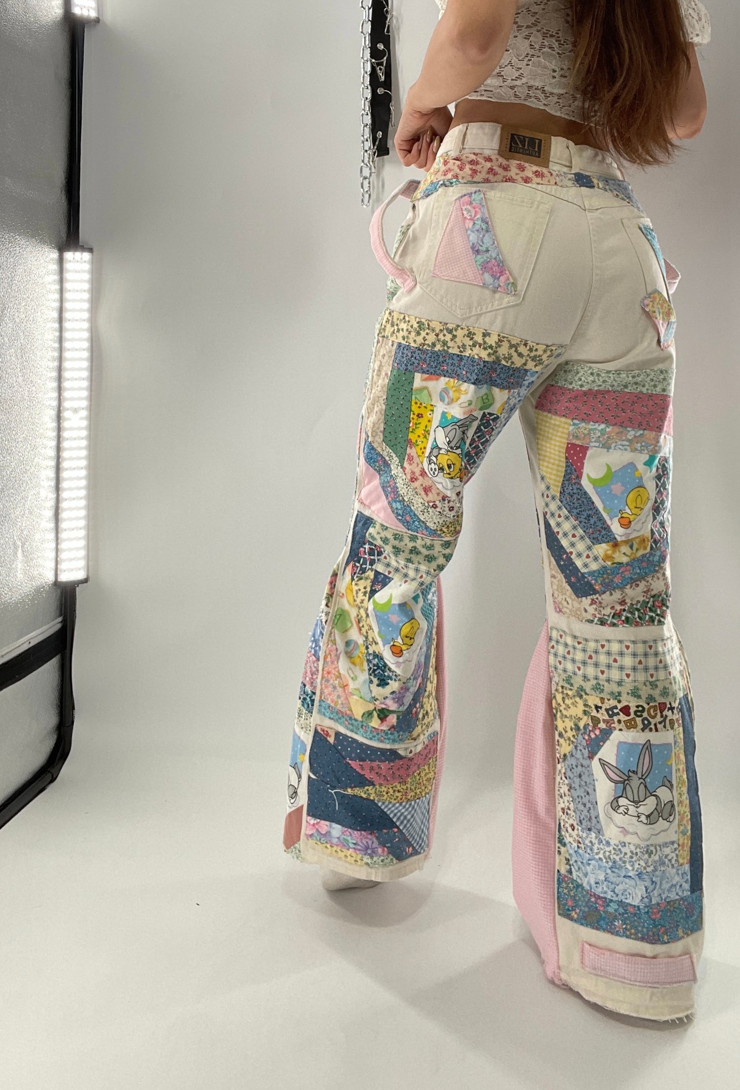 Custom - Handmade Reworked Looney Toons Cutie Pie Patchwork Flares
