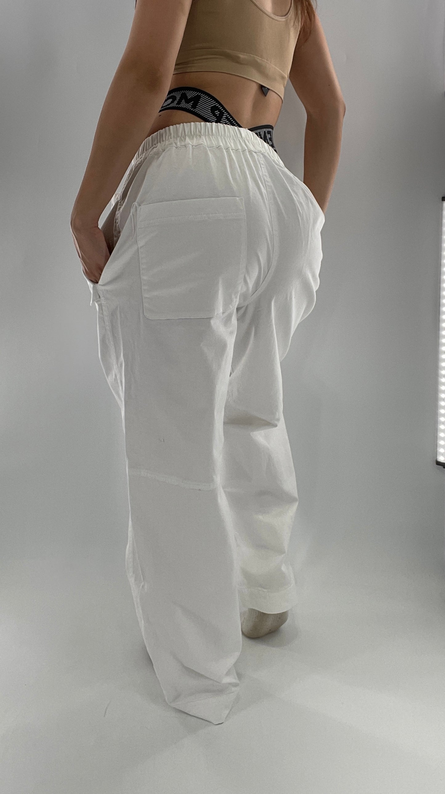 Free People Movement White Carpenter Pant with Branded Double Waistband (Small)