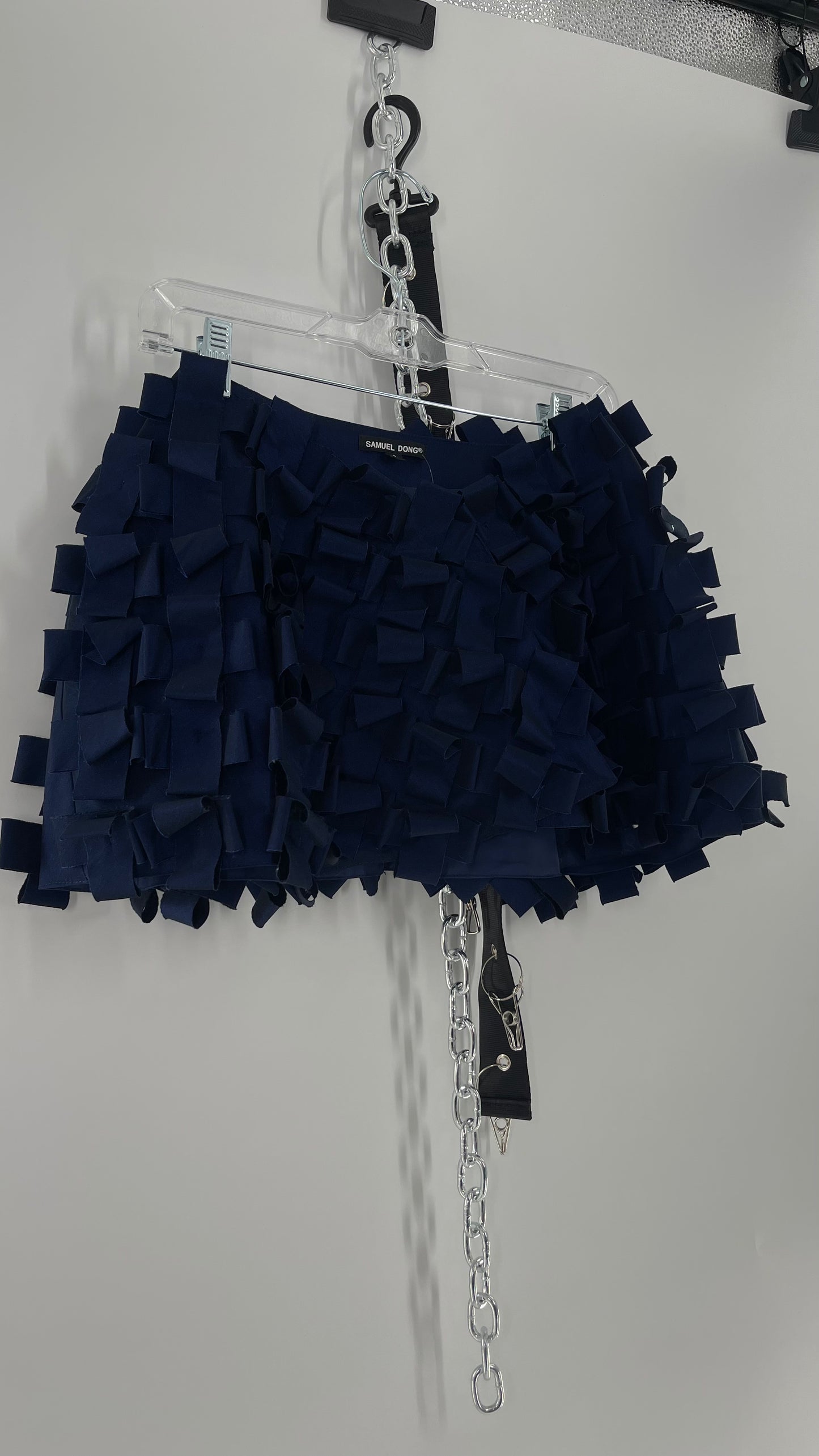 Samuel Dong Navy Blue Metallic Textured Micro Mini (2)