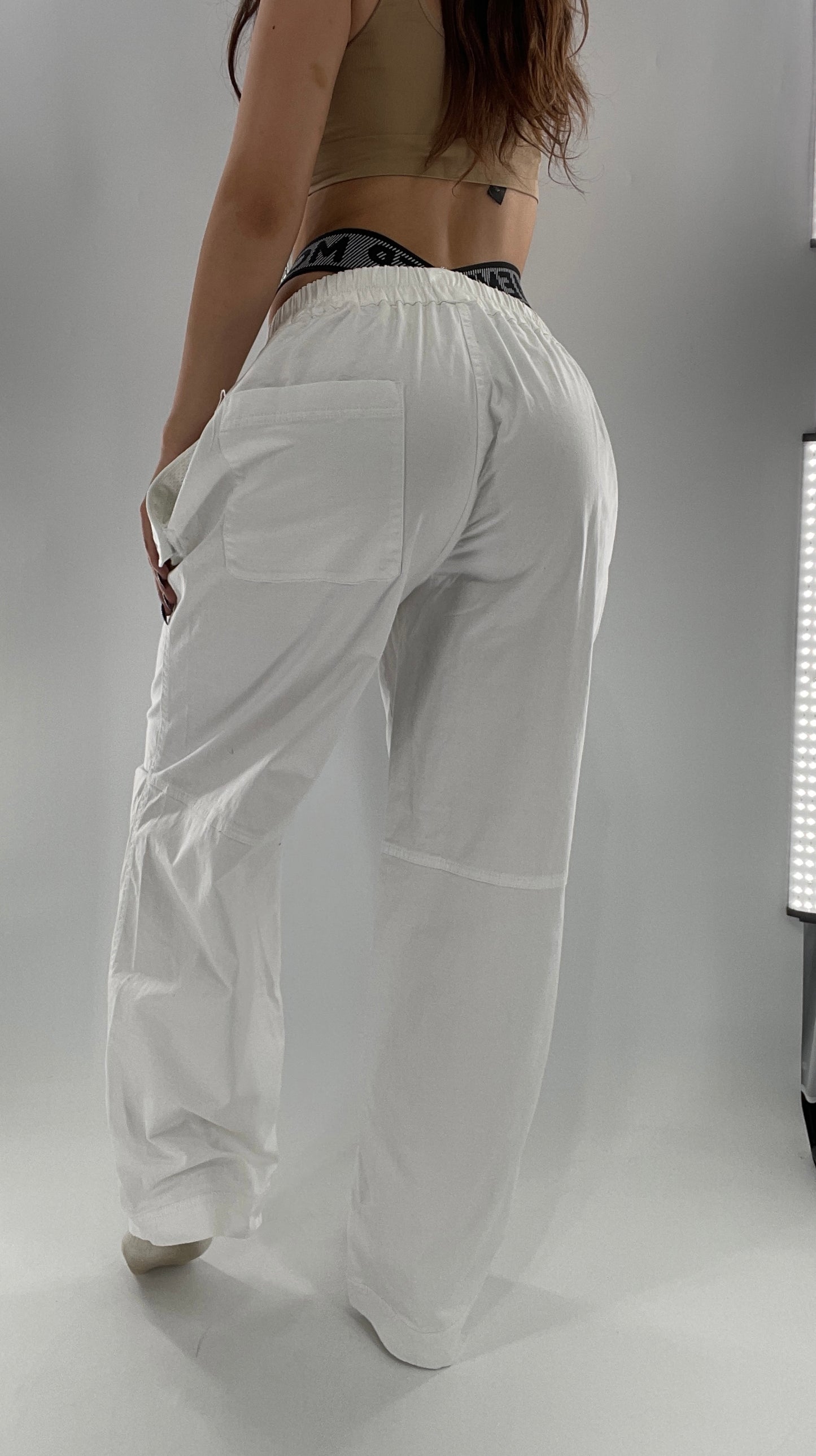 Free People Movement White Carpenter Pant with Branded Double Waistband (Small)