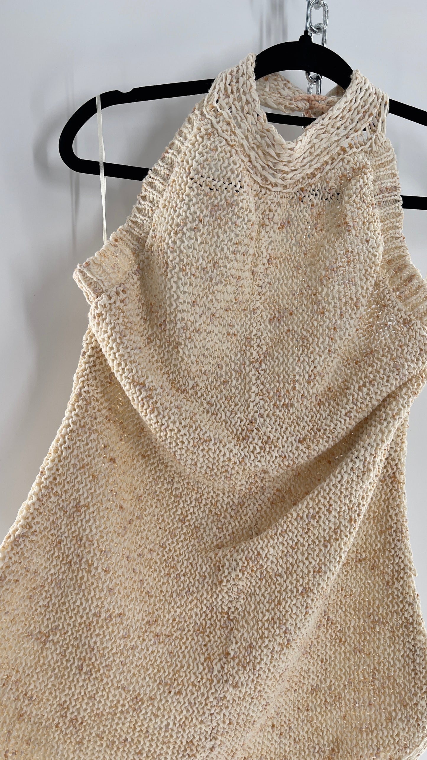 Free People Beige Peaches and Cream Crochet Knit Romper (XL)