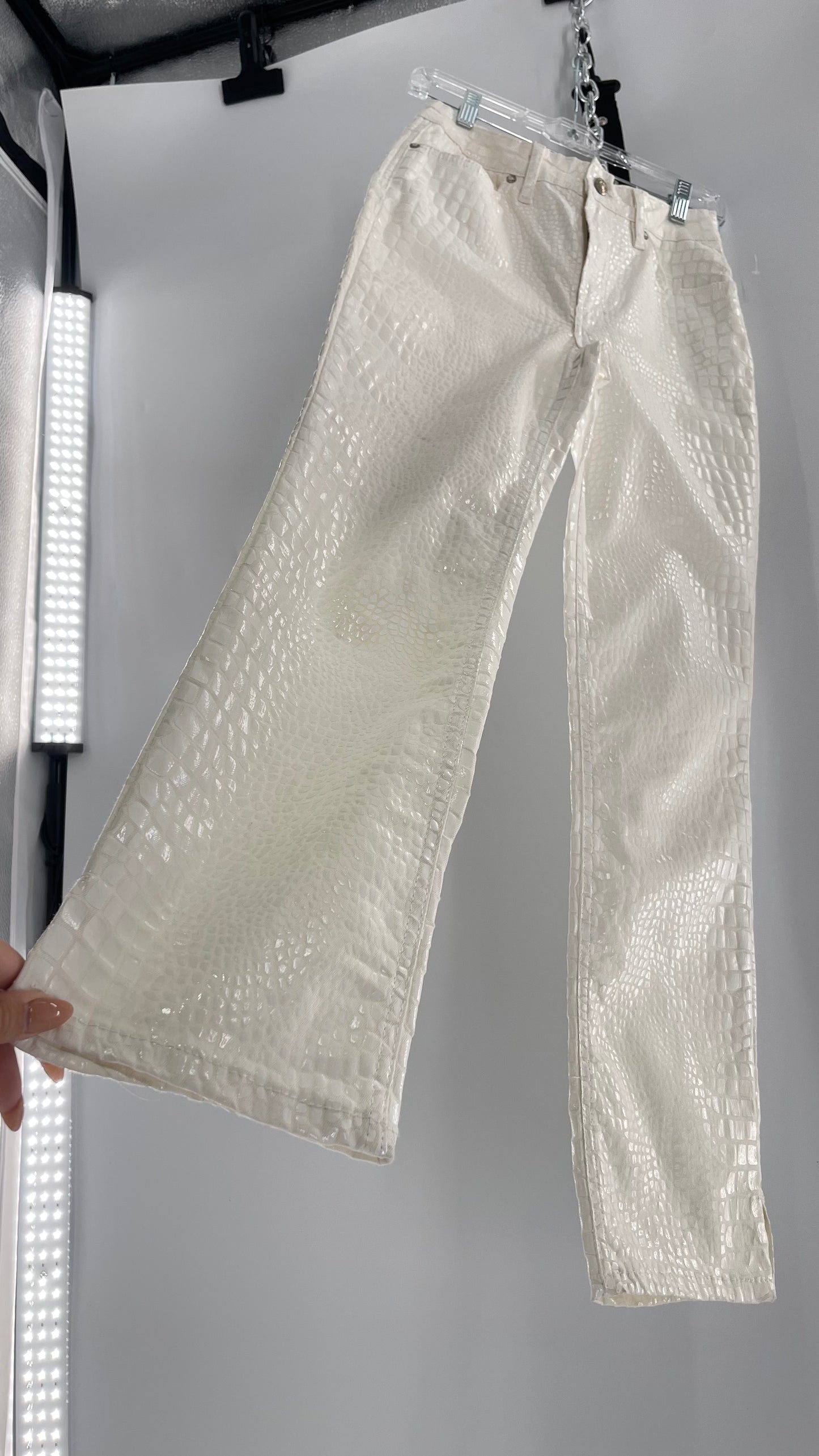 Free People White Straight Leg Jeans with Snake Patterned Texture (27)