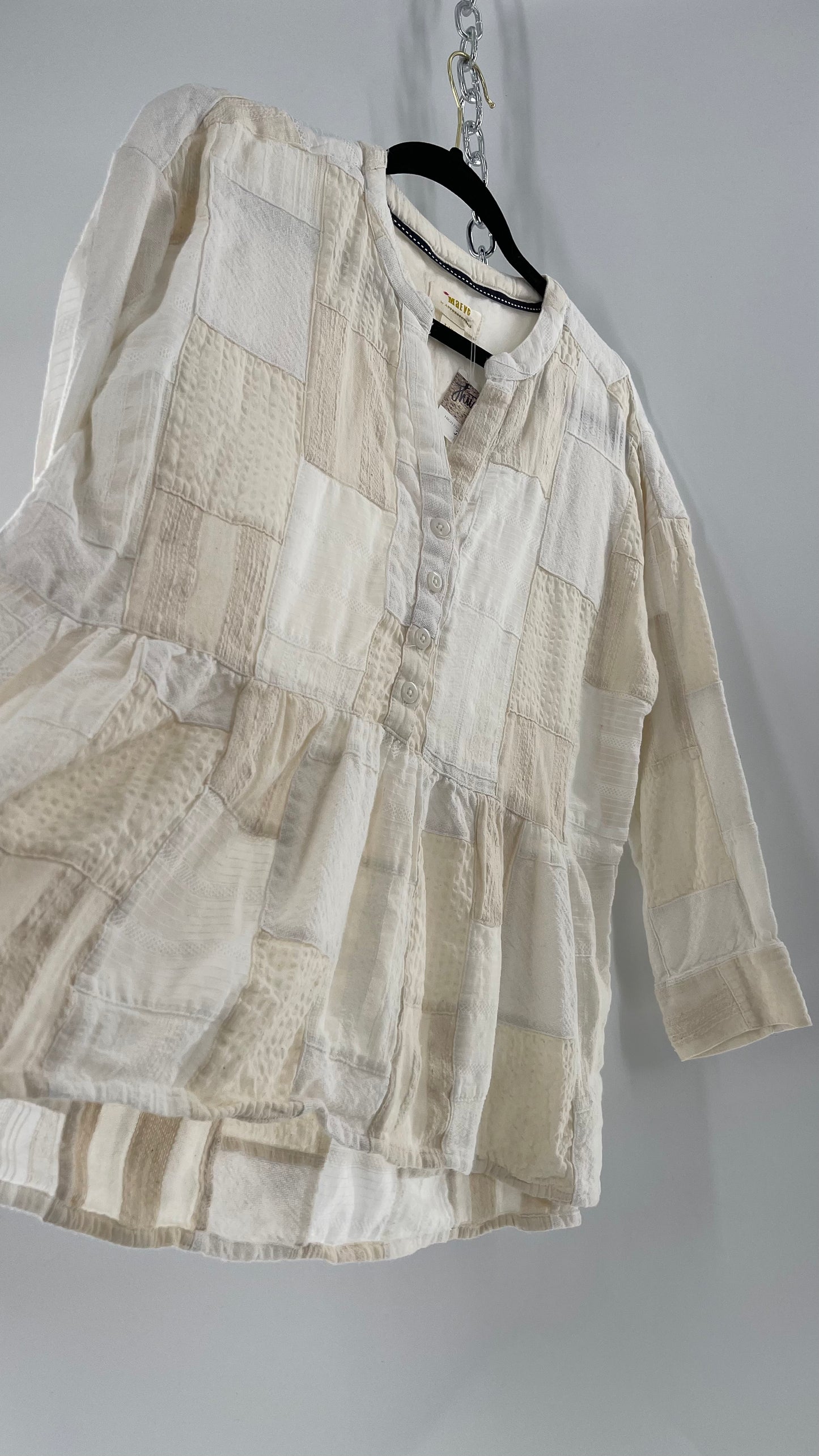 Maeve Anthropologie Beige Patchwork Long Sleeve Top (XS)