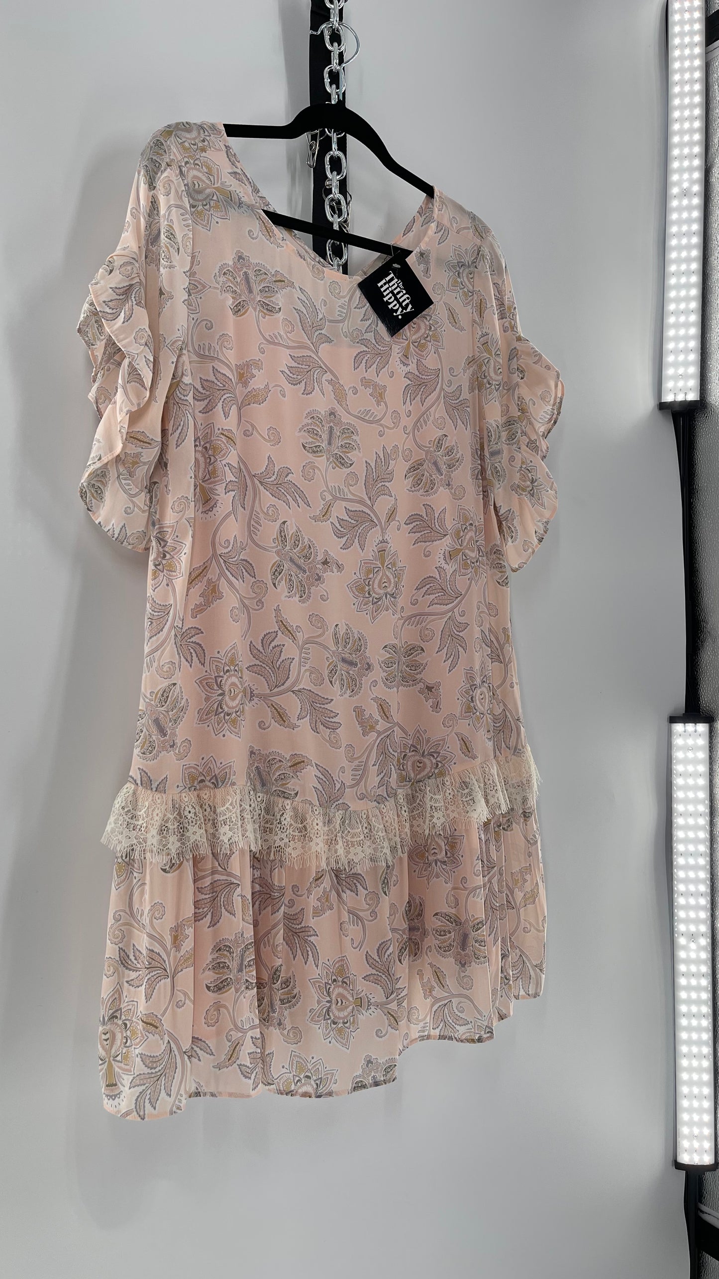 Pastel Pink Paisley T Shirt Dress (Medium)