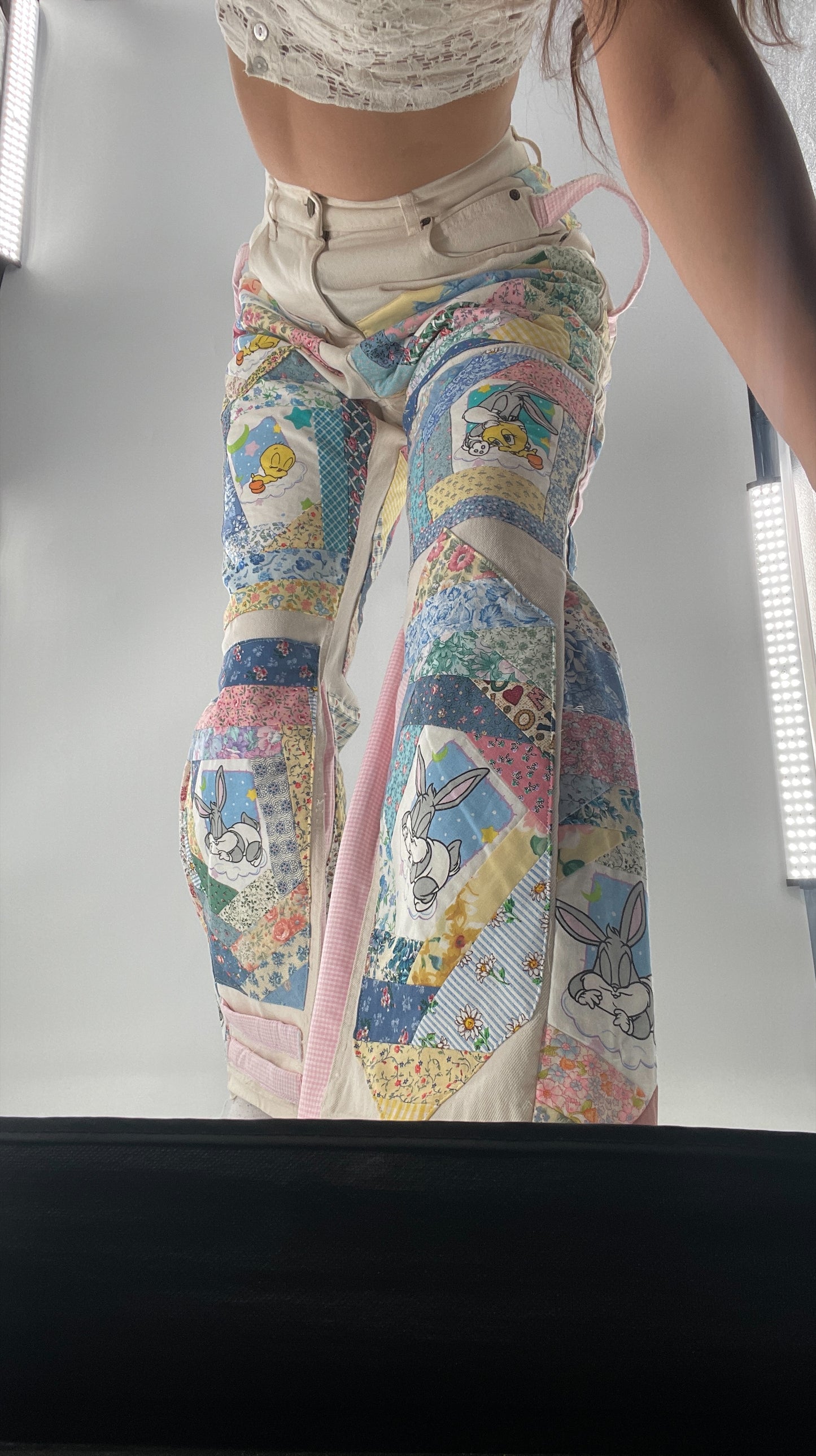 Custom - Handmade Reworked Looney Toons Cutie Pie Patchwork Flares