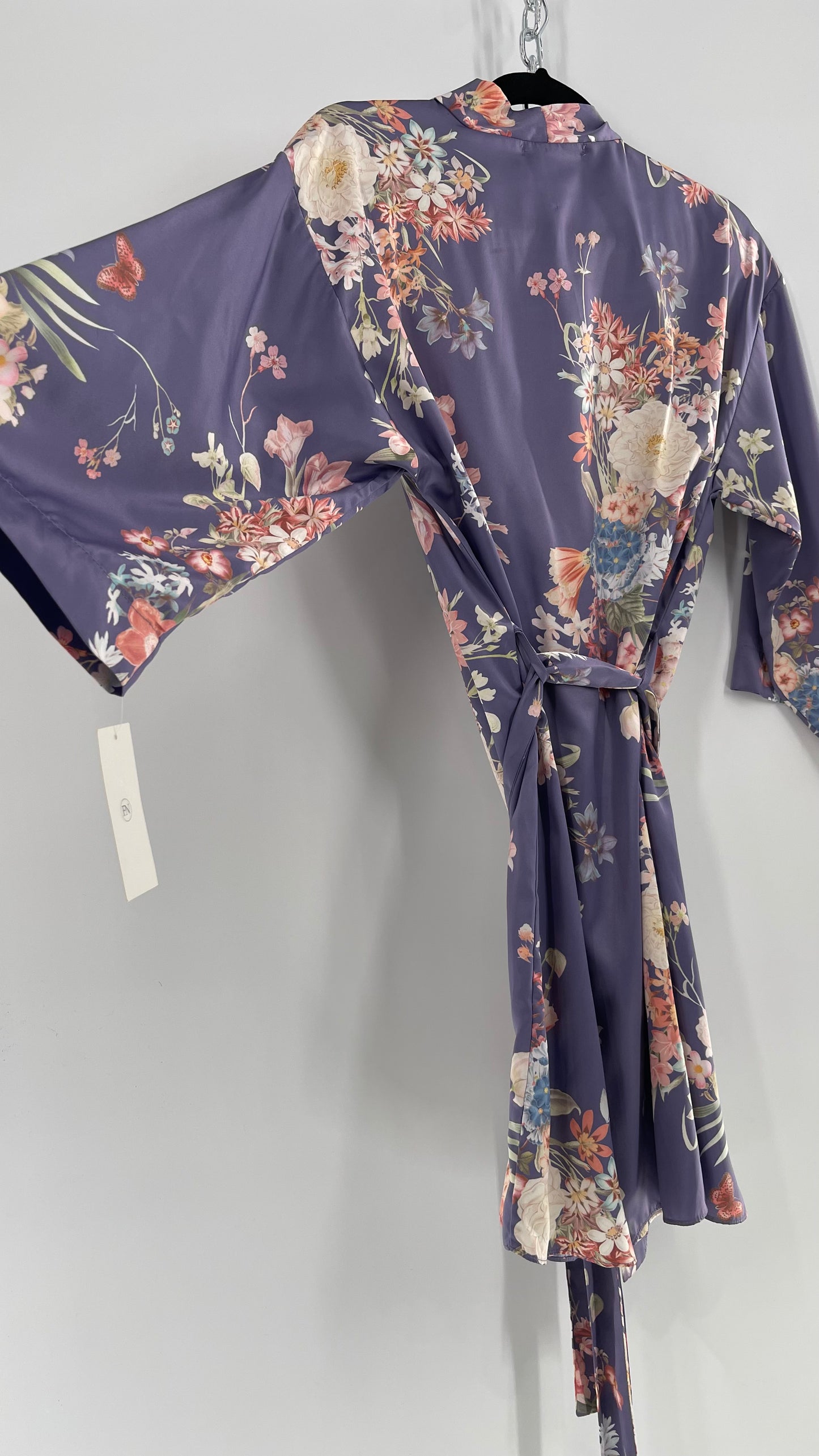 Anthropologie Flora Nikrooz Purple Floral Satin Robe (XS/S)
