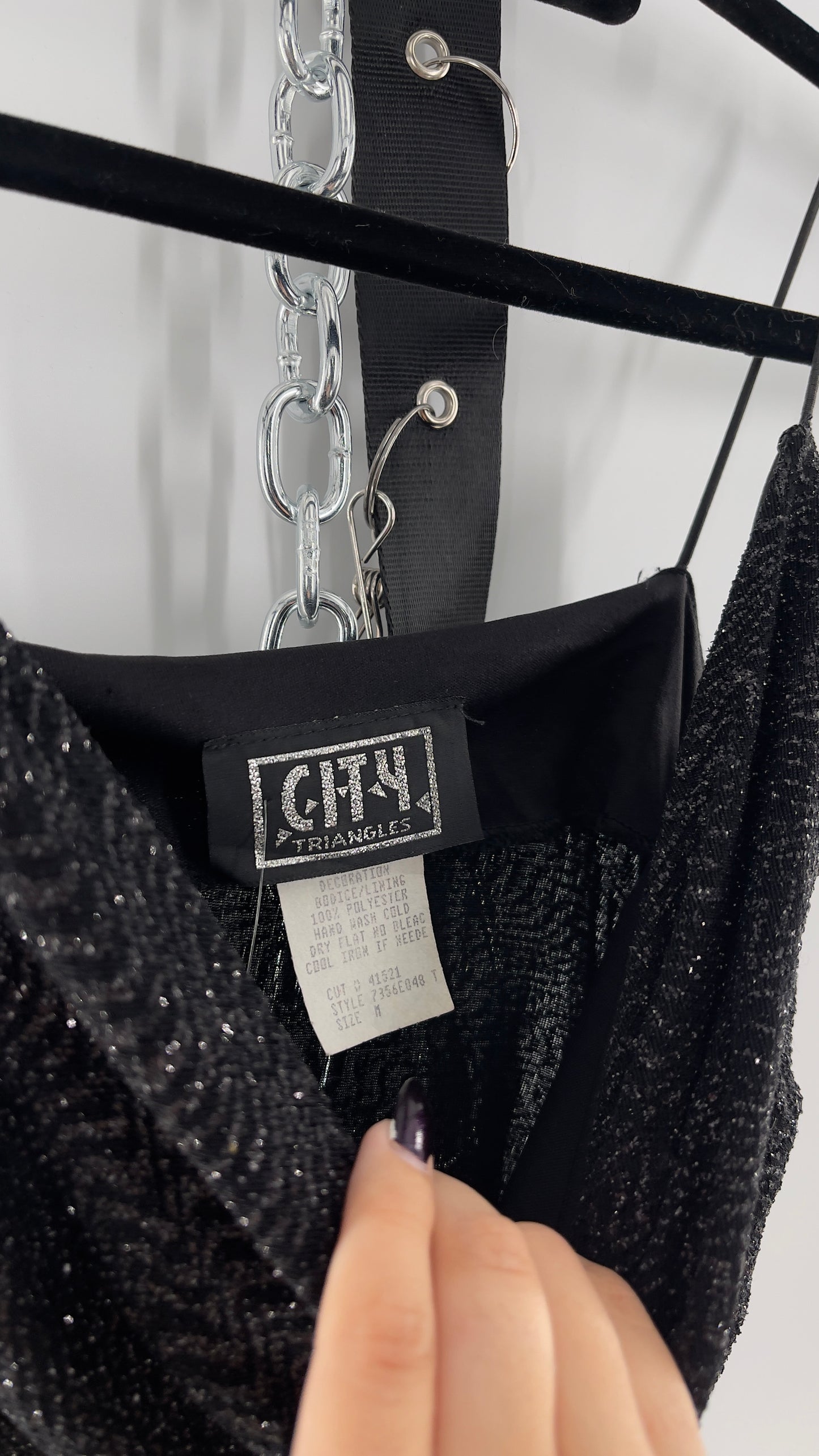 City Triangles 1990s Vintage Black Glitter Floor Length (S)