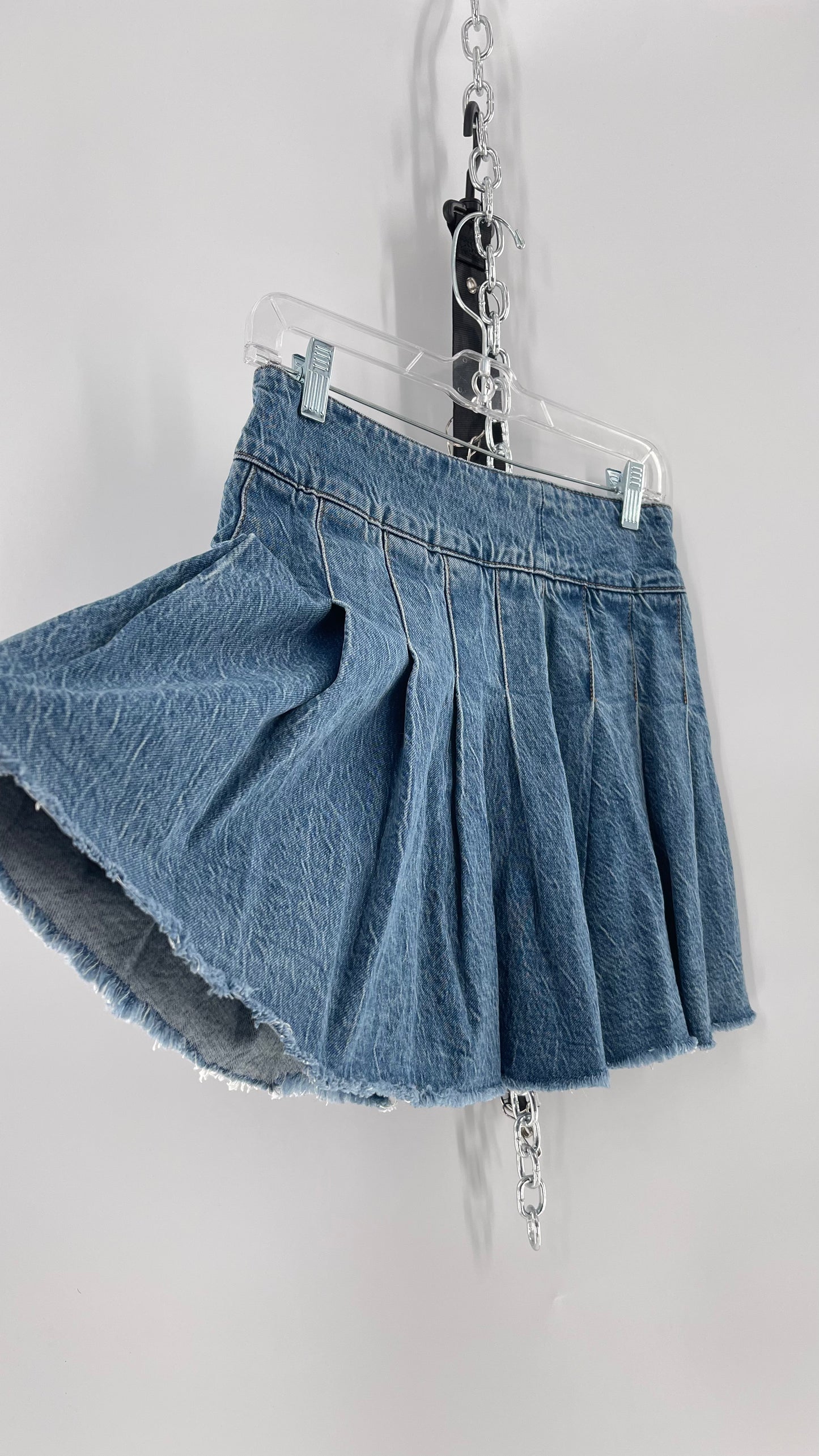 Free People Acid Washed Denim Pleated Skirt (26)
