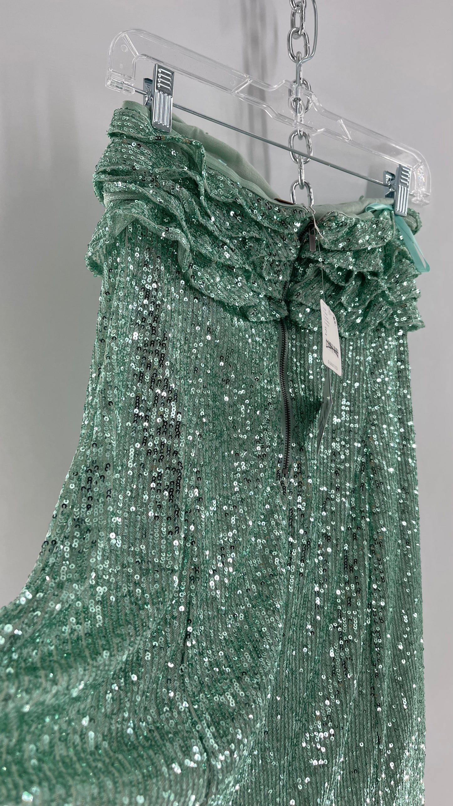 Free People Teal Sequin Ruffle Frida Tube Dress (2)