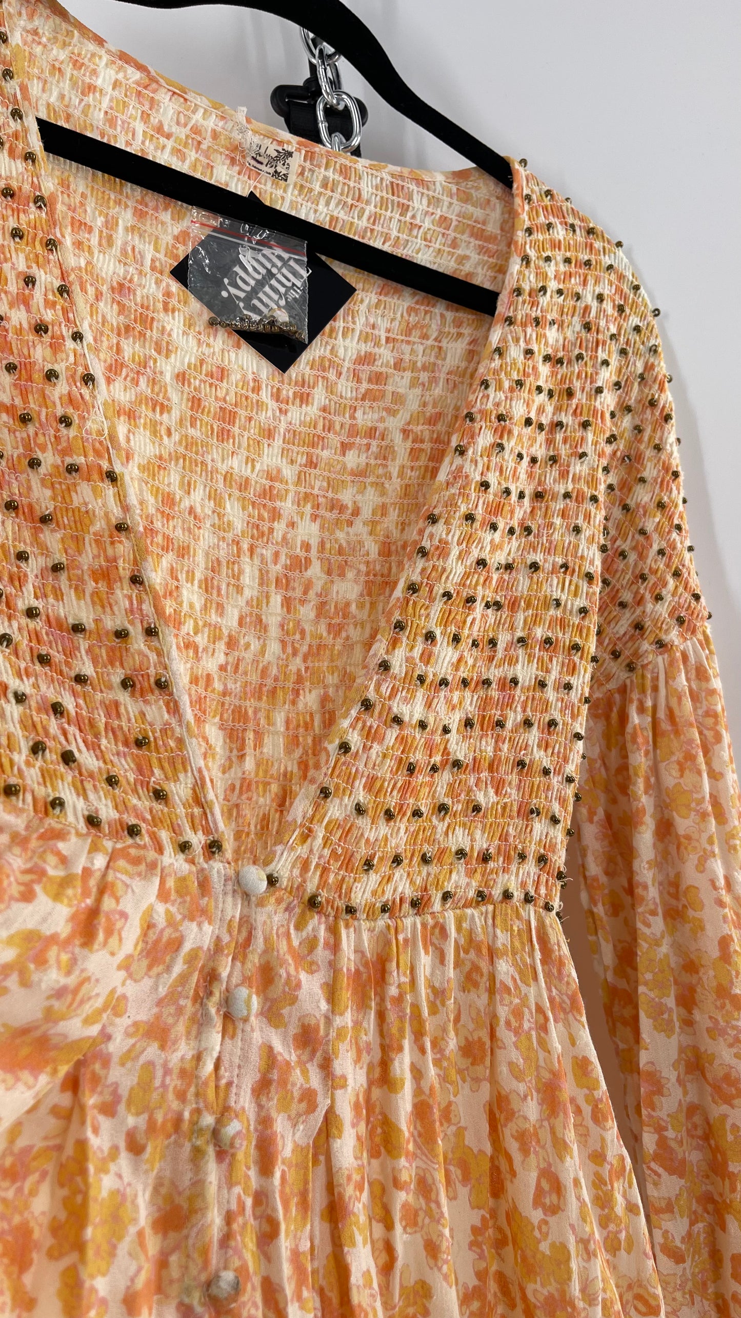 Intimately Free People Orange Floral Smocked Maxi Dress (XS)