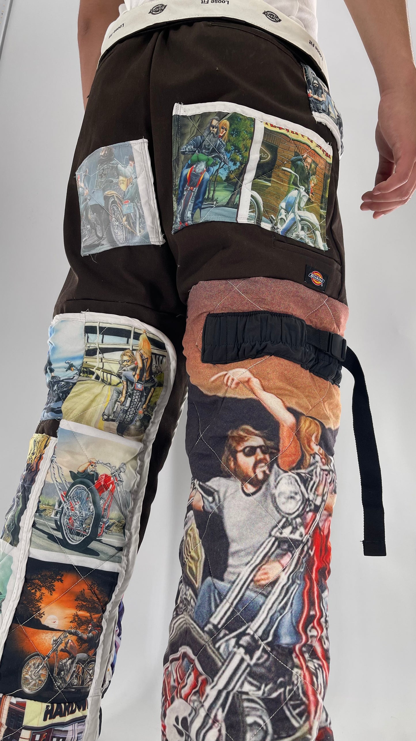 Custom - Handmade Reworked Dickies with Quilted Moto Pattern