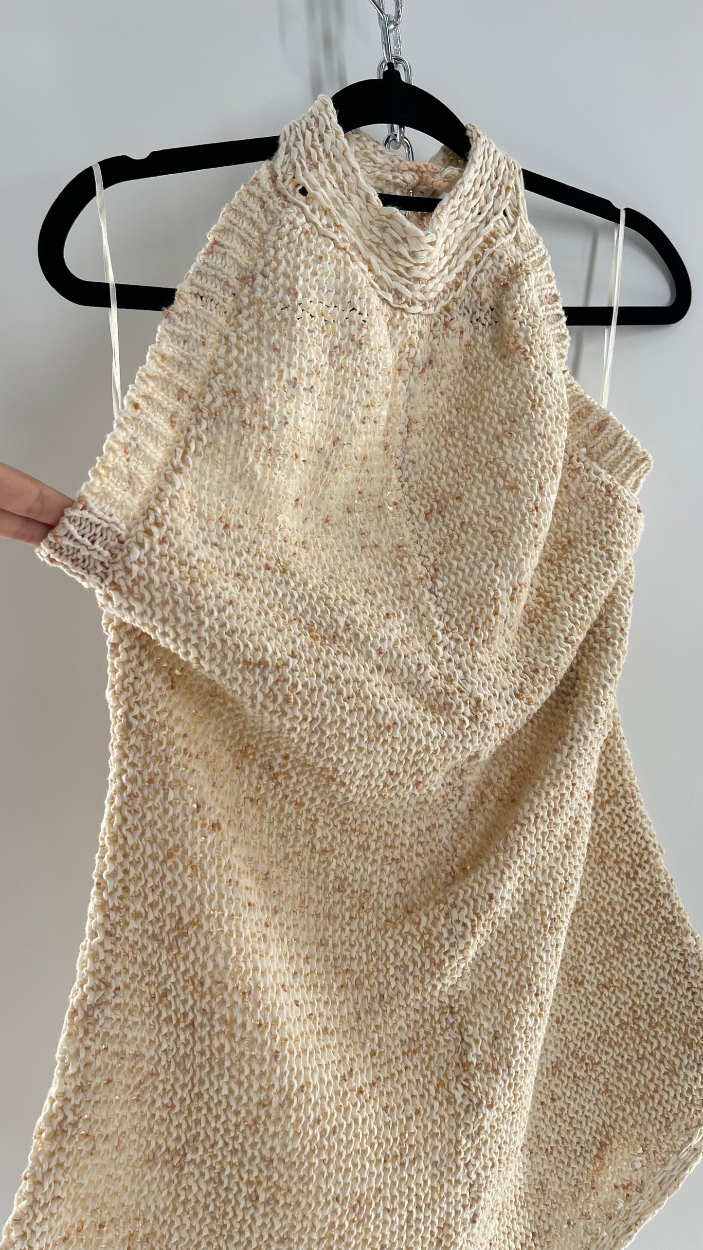Free People Beige Peaches and Cream Crochet Knit Romper (XL)