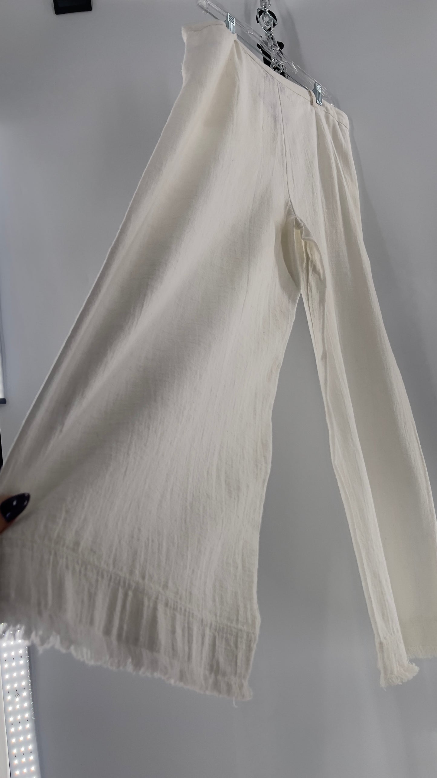 Urban Outfitters White High Waisted Frayed Hem Wide Leg Trouser (10)
