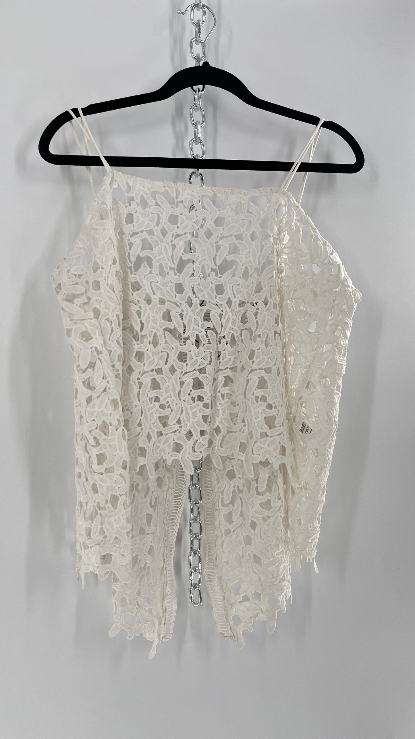 Anthropologie Ne Quittez Pas White Lace Tank with Open Back (Large)