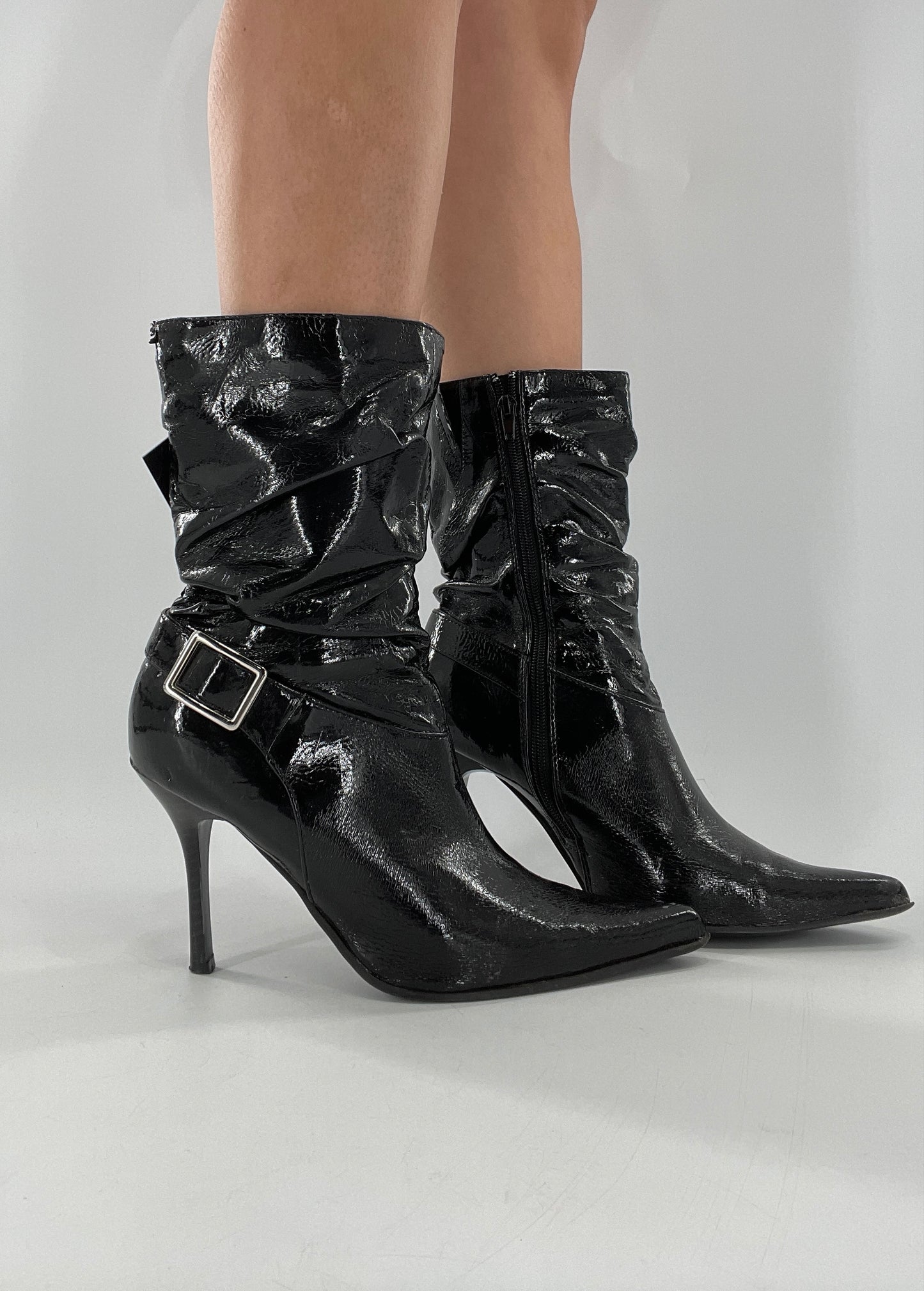 Vintage 1990s Torta Caliente Stacked Patent Booties (8W)