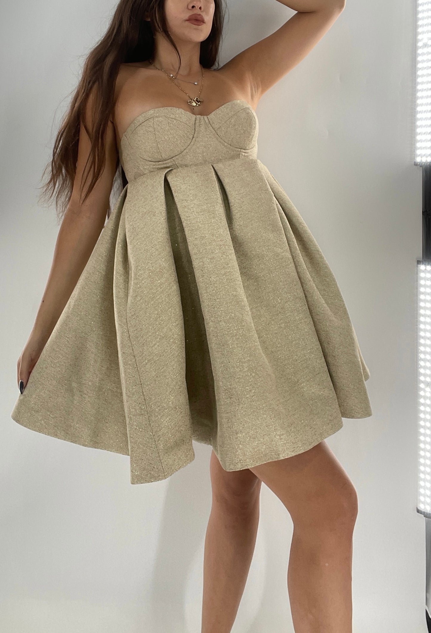 House of CB Gold Glitter Poof Mini Dress with Built in Corset (Small)