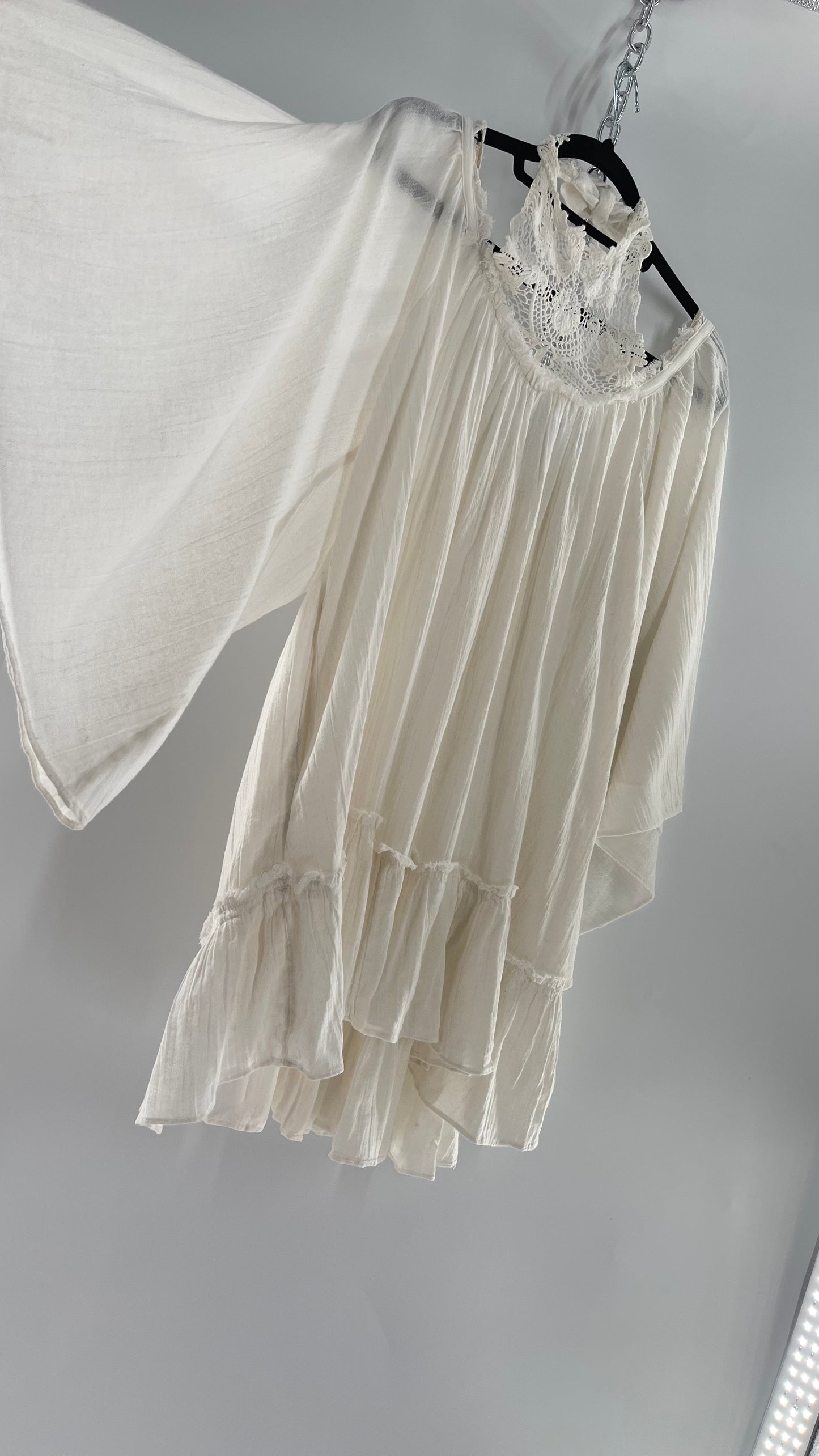 Free People Flowy Gauze/Cotton Free Flow Dress with Lace Halter (Small)