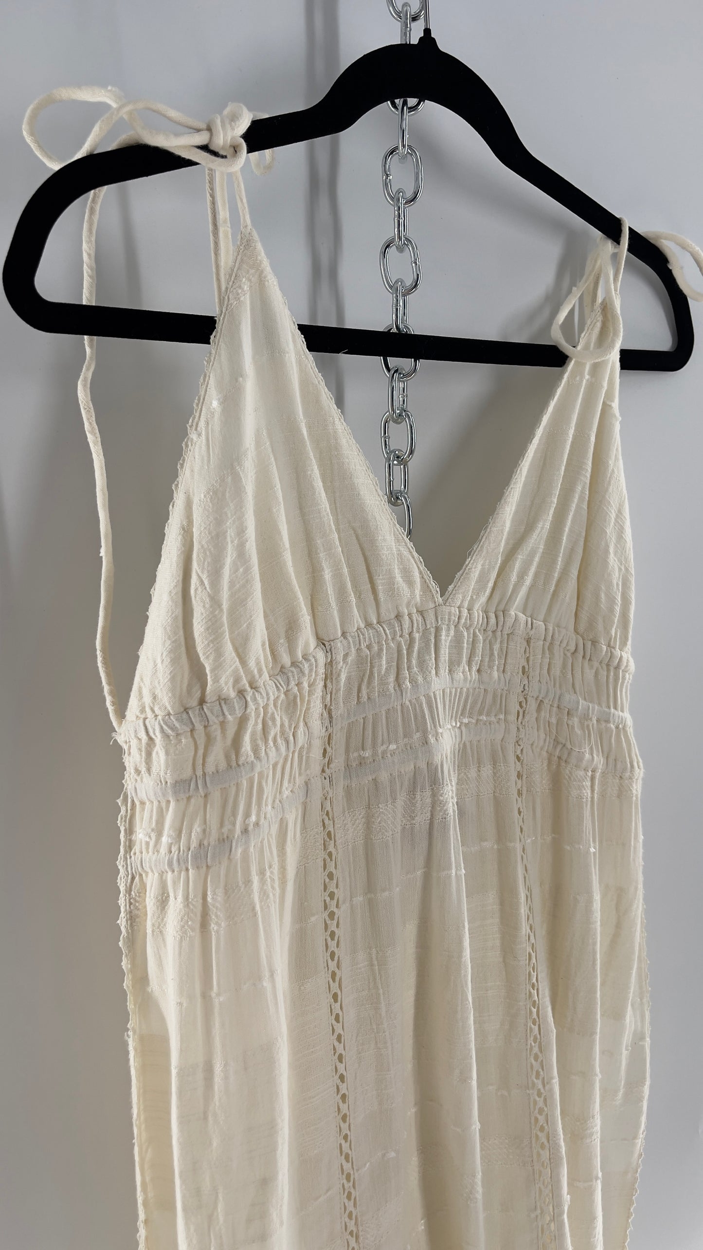 Free People White Cotton Lace Slit Side Midi (Medium)