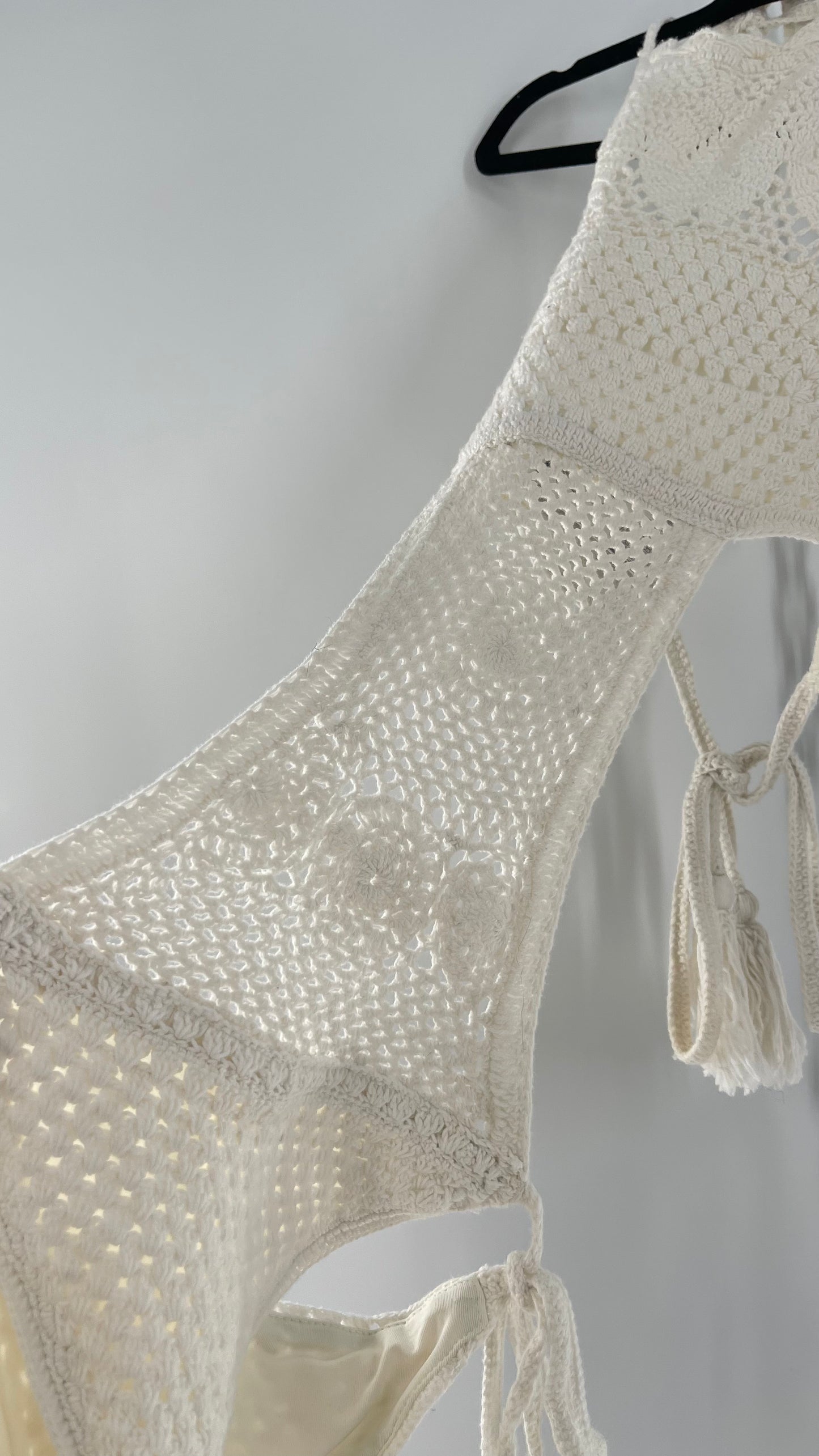 Free People White Crochet Swim Bodysuit (Small)