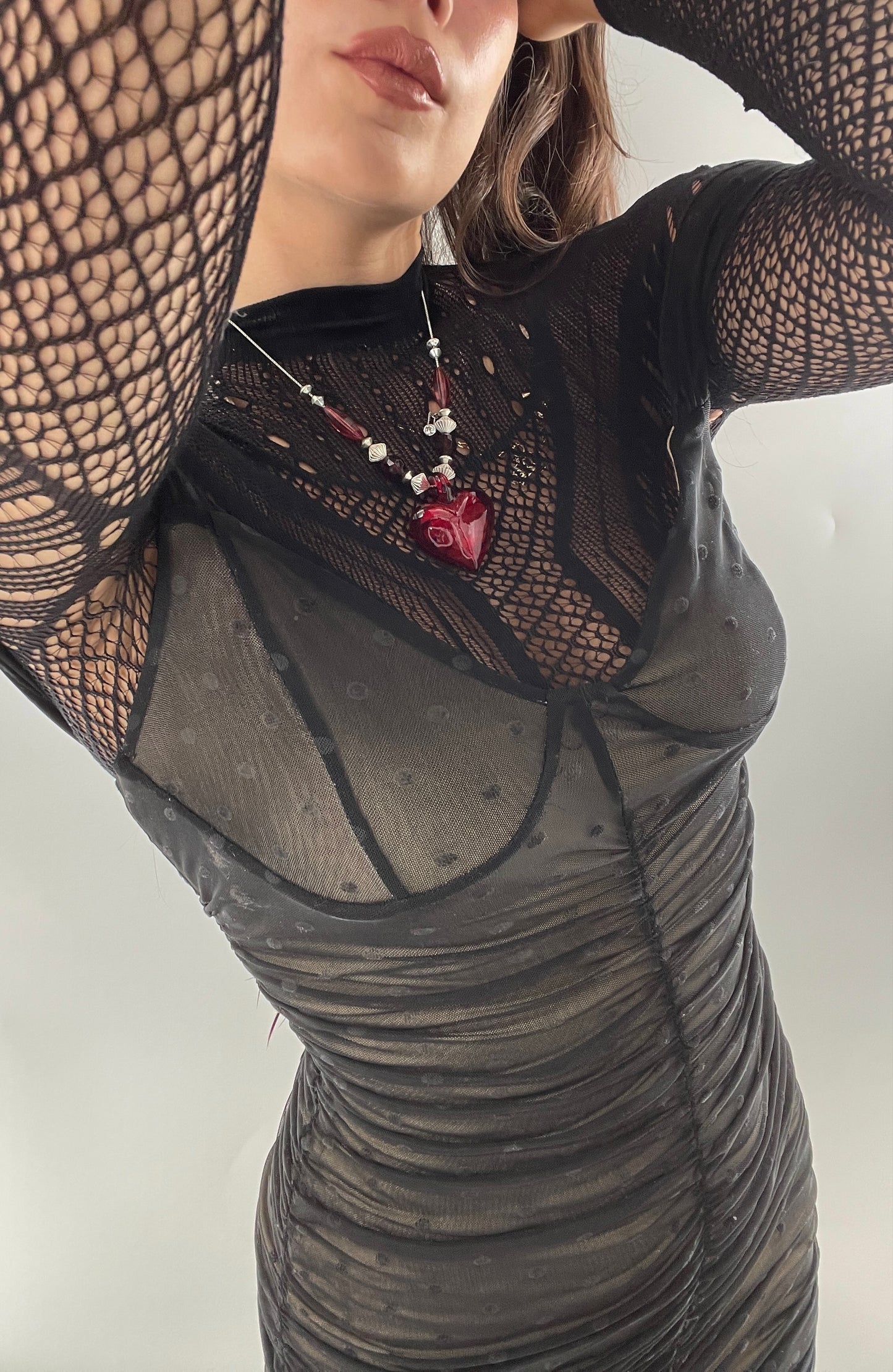 Vintage Glass Hearts Red Choker