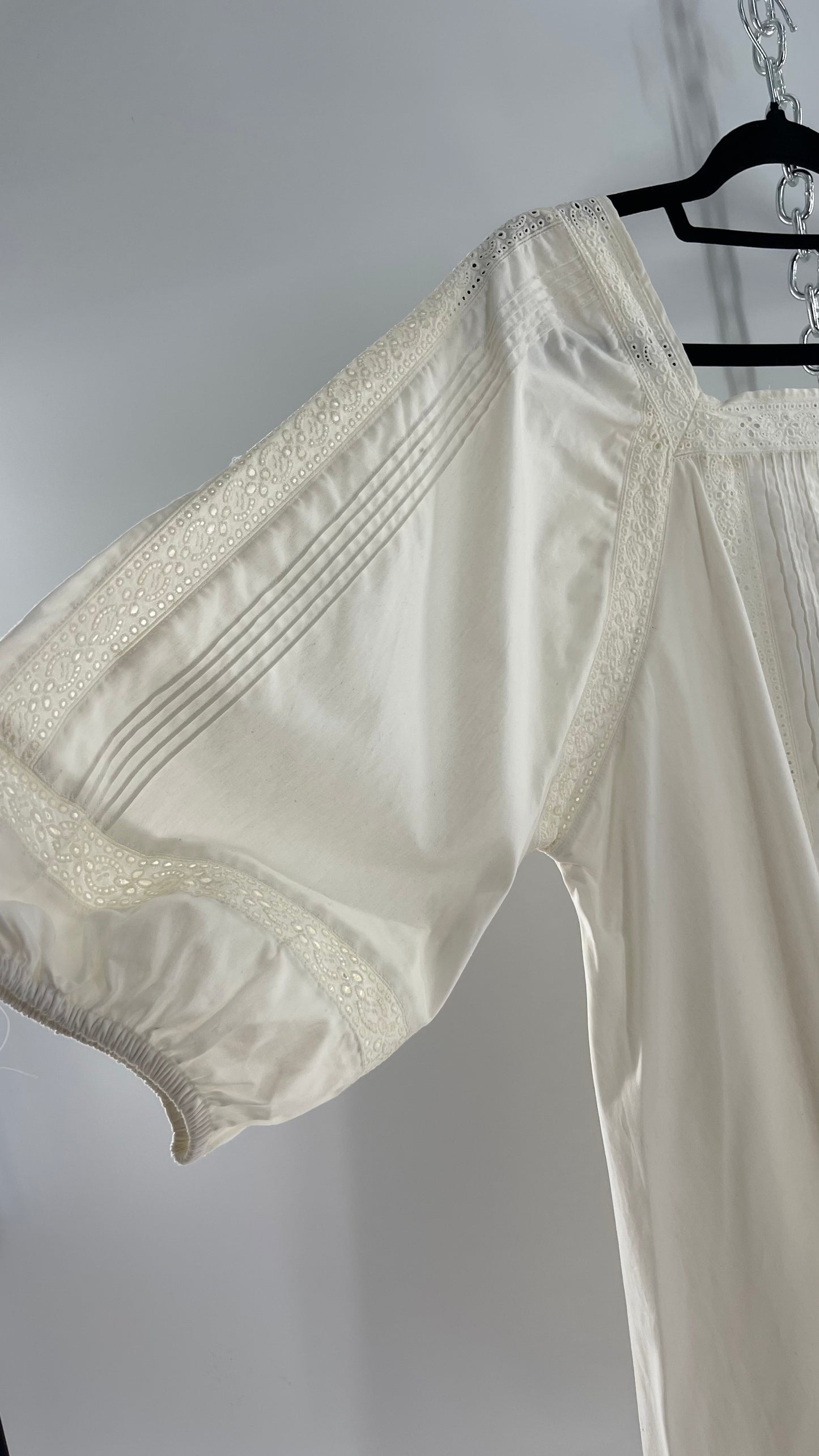 Free People White Long Sleeve Mini with Open Back and Lace Detailing (Small)