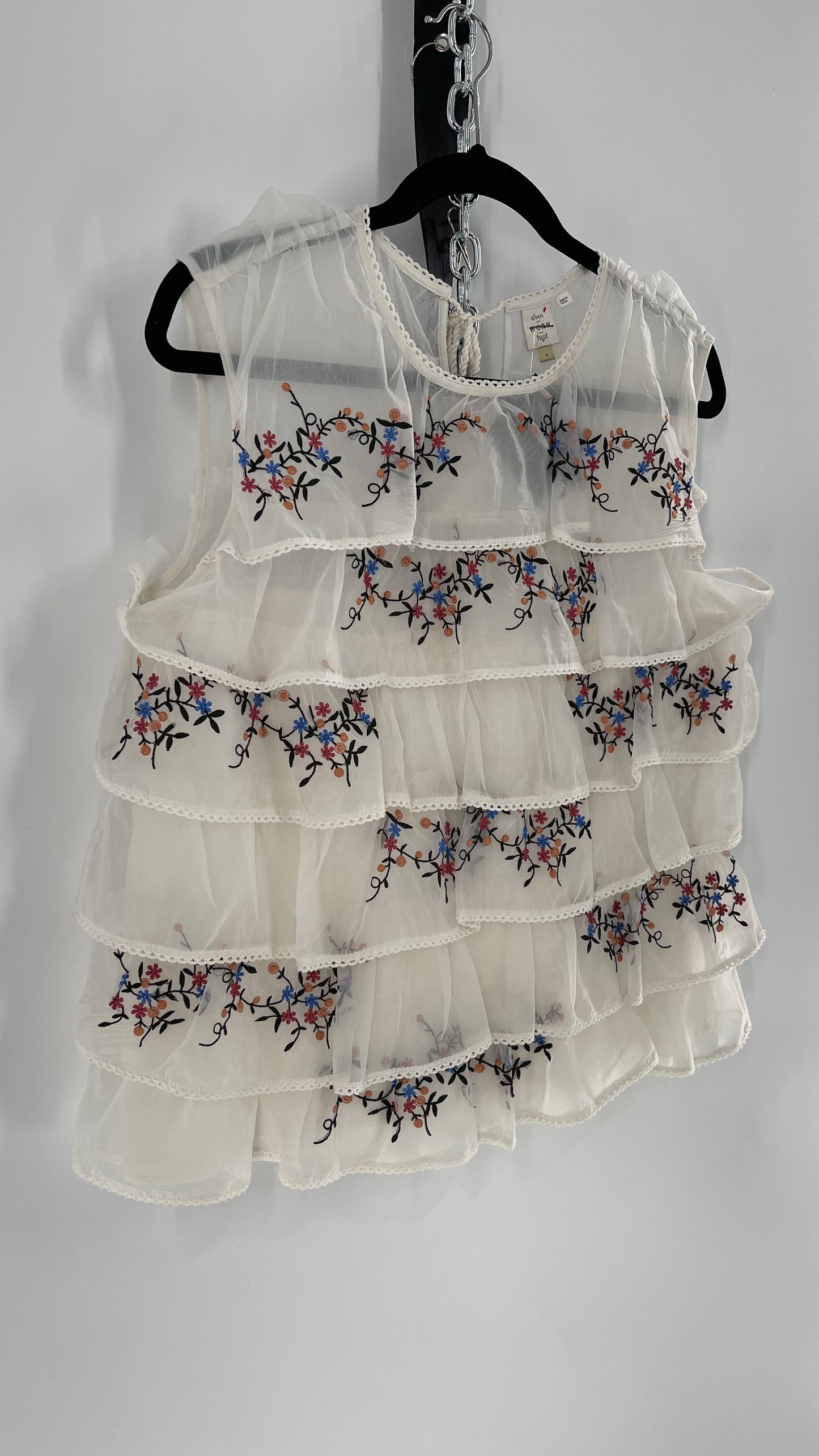 Anthropologie Seen. Worn. Kept Voile, Ruffled and Embroidered Sleeveless (Medium)