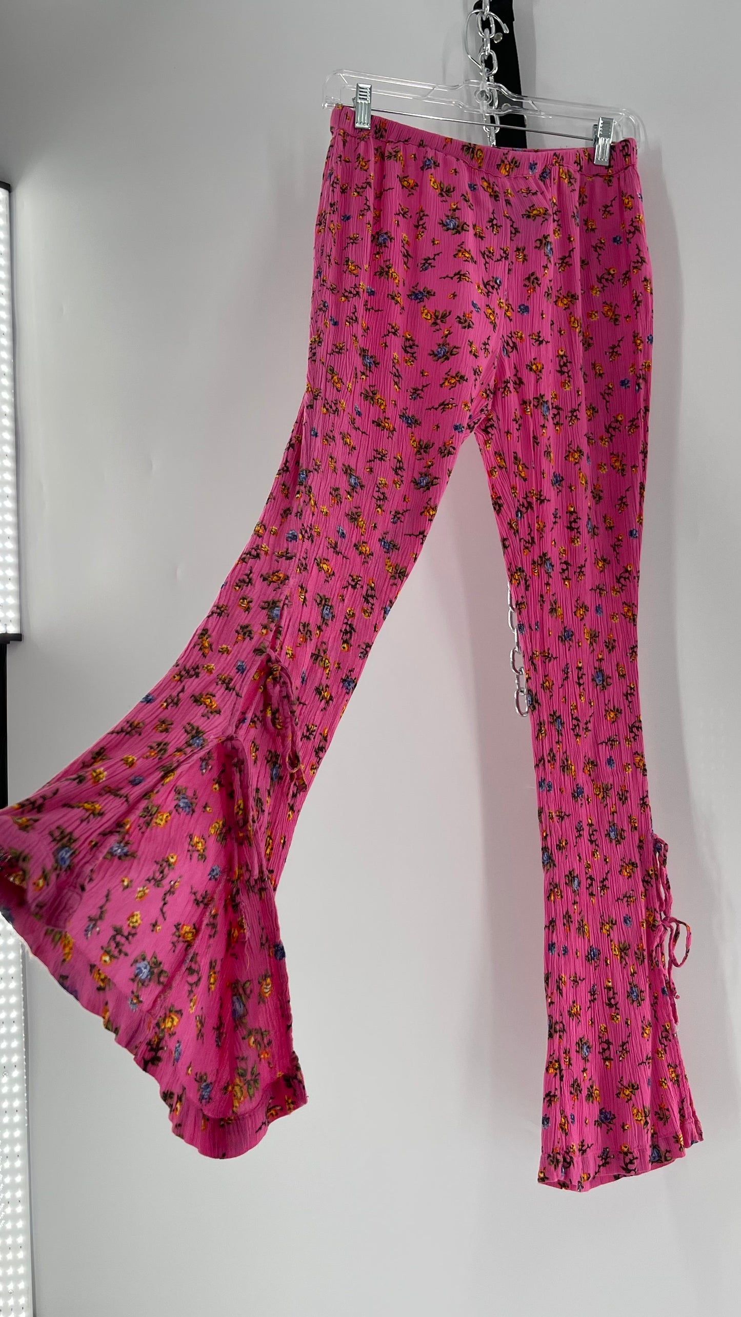 Urban Outfitters Crimped Floral Flares with Tie Up Ankle Detailing (Small)