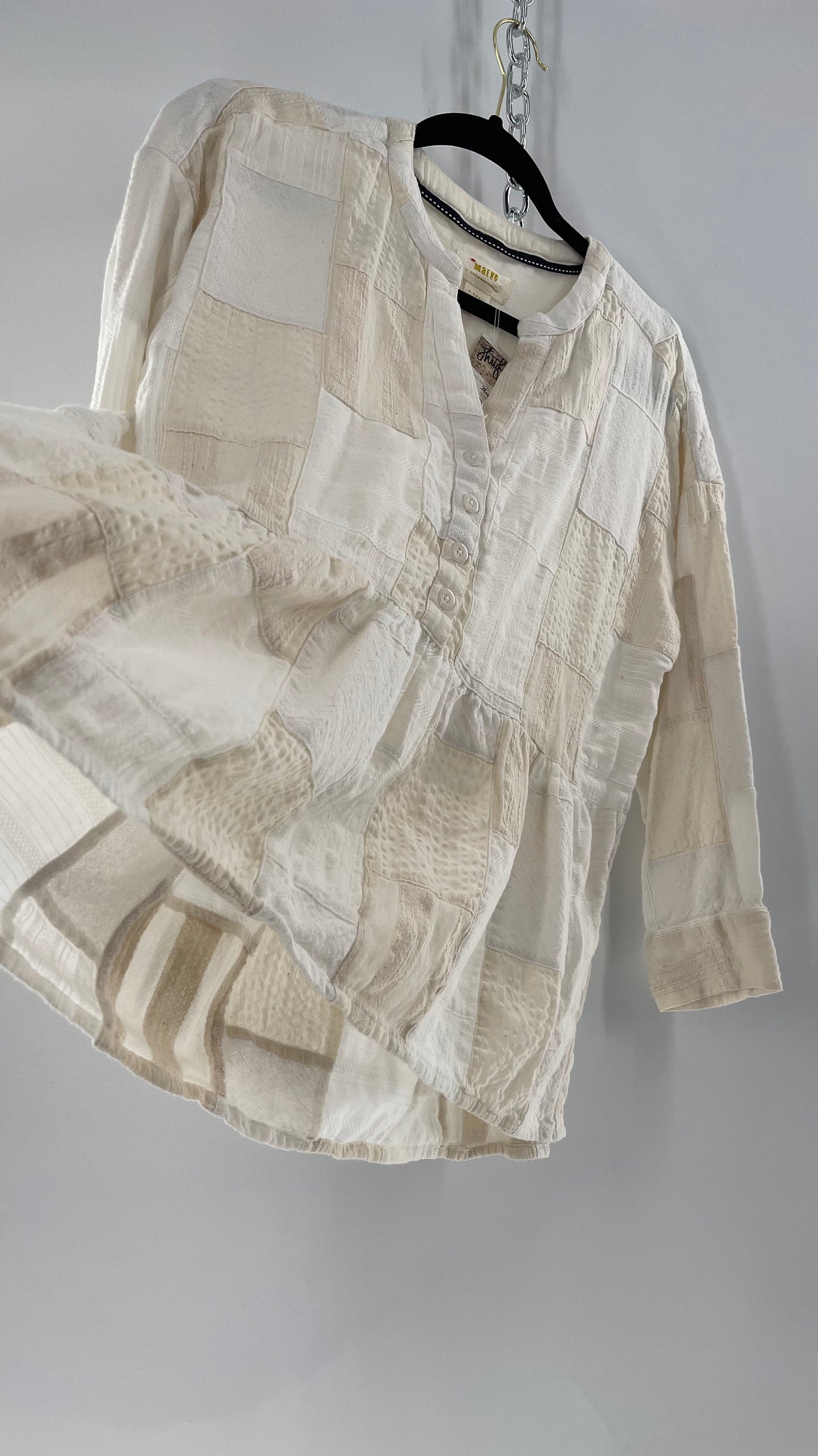 Maeve Anthropologie Beige Patchwork Long Sleeve Top (XS)
