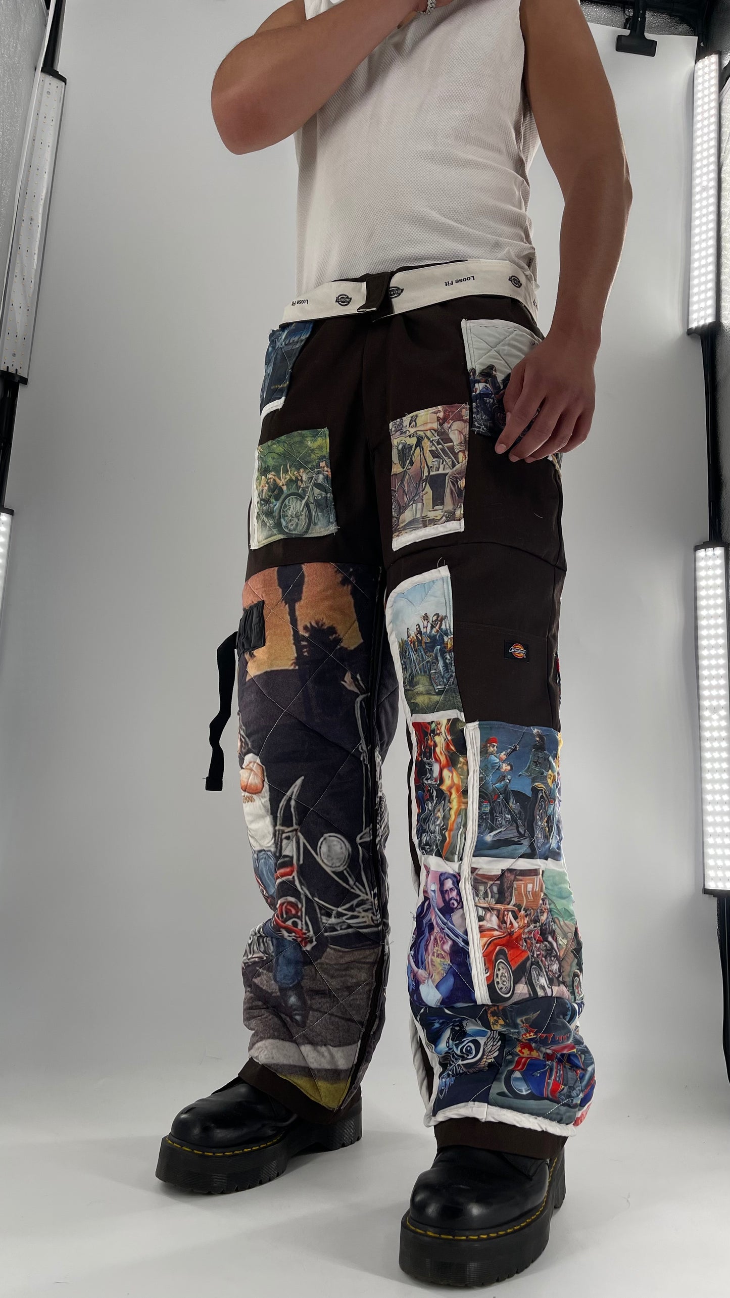 Custom - Handmade Reworked Dickies with Quilted Moto Pattern