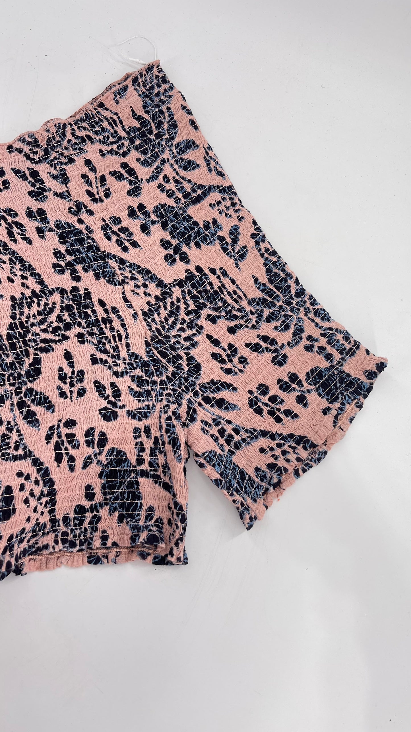 Free People Pink/Navy Patterned Smocked Shorts (XS/S)