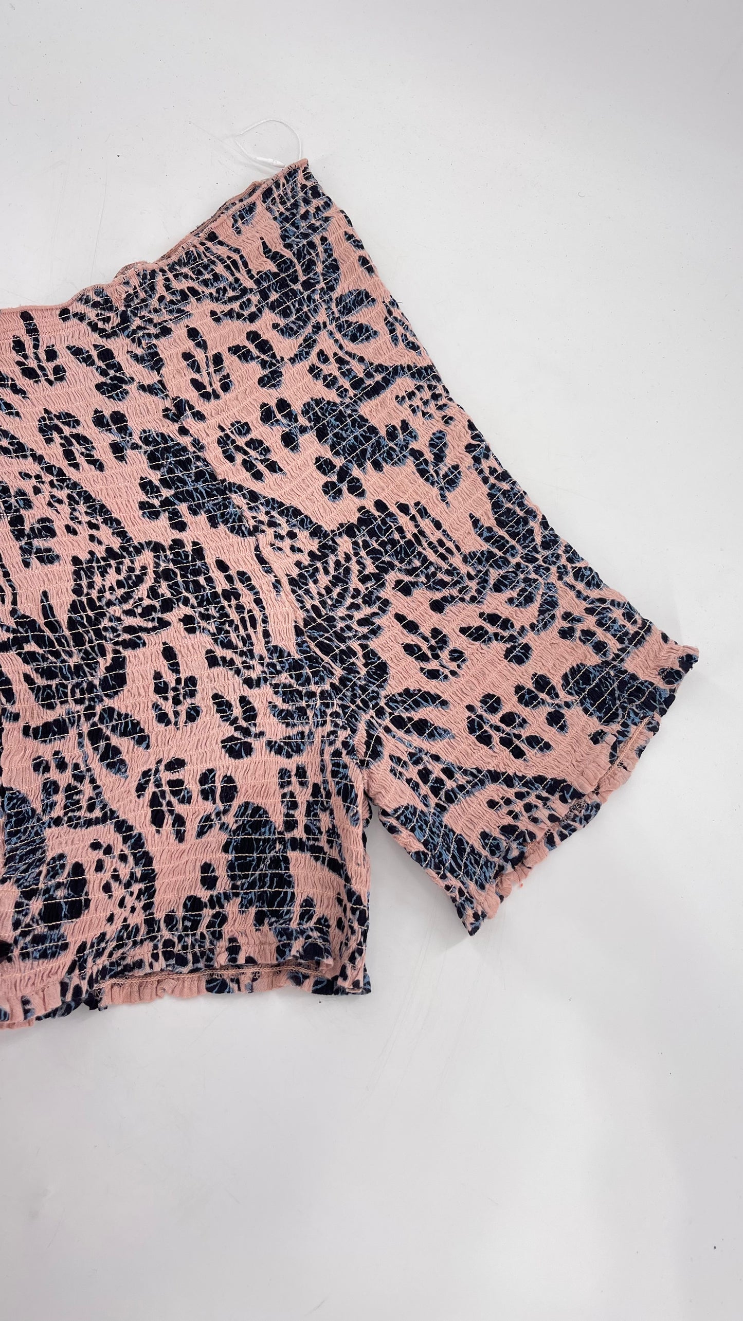 Free People Pink/Navy Patterned Smocked Shorts (XS/S)