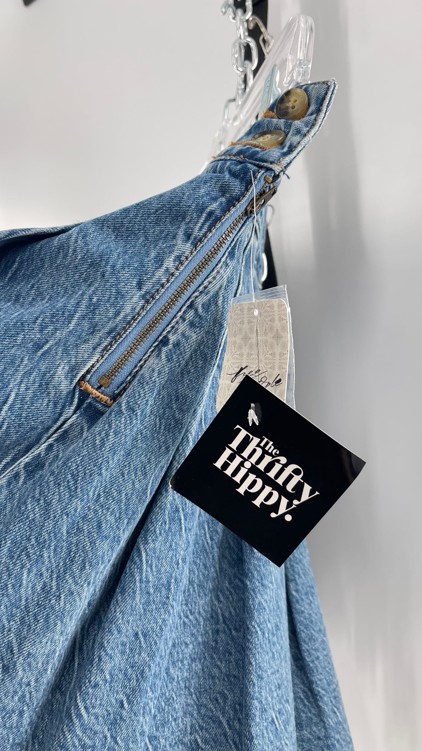 Free People Acid Washed Denim Pleated Skirt (26)