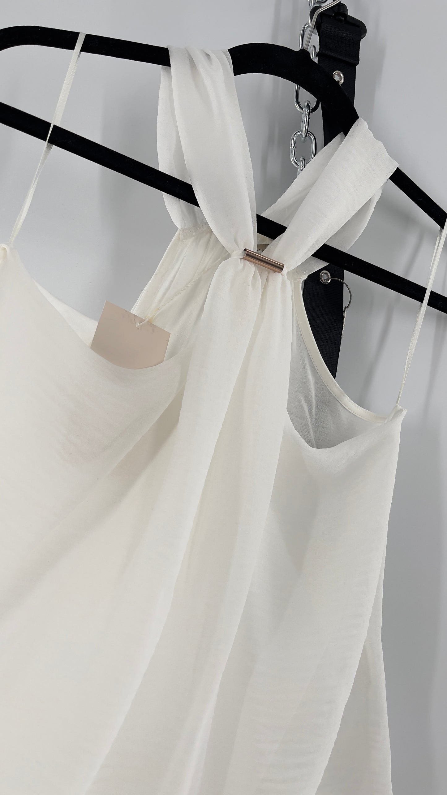Zara White Halter Sleeveless Blouse with Metal Detailing (Medium)
