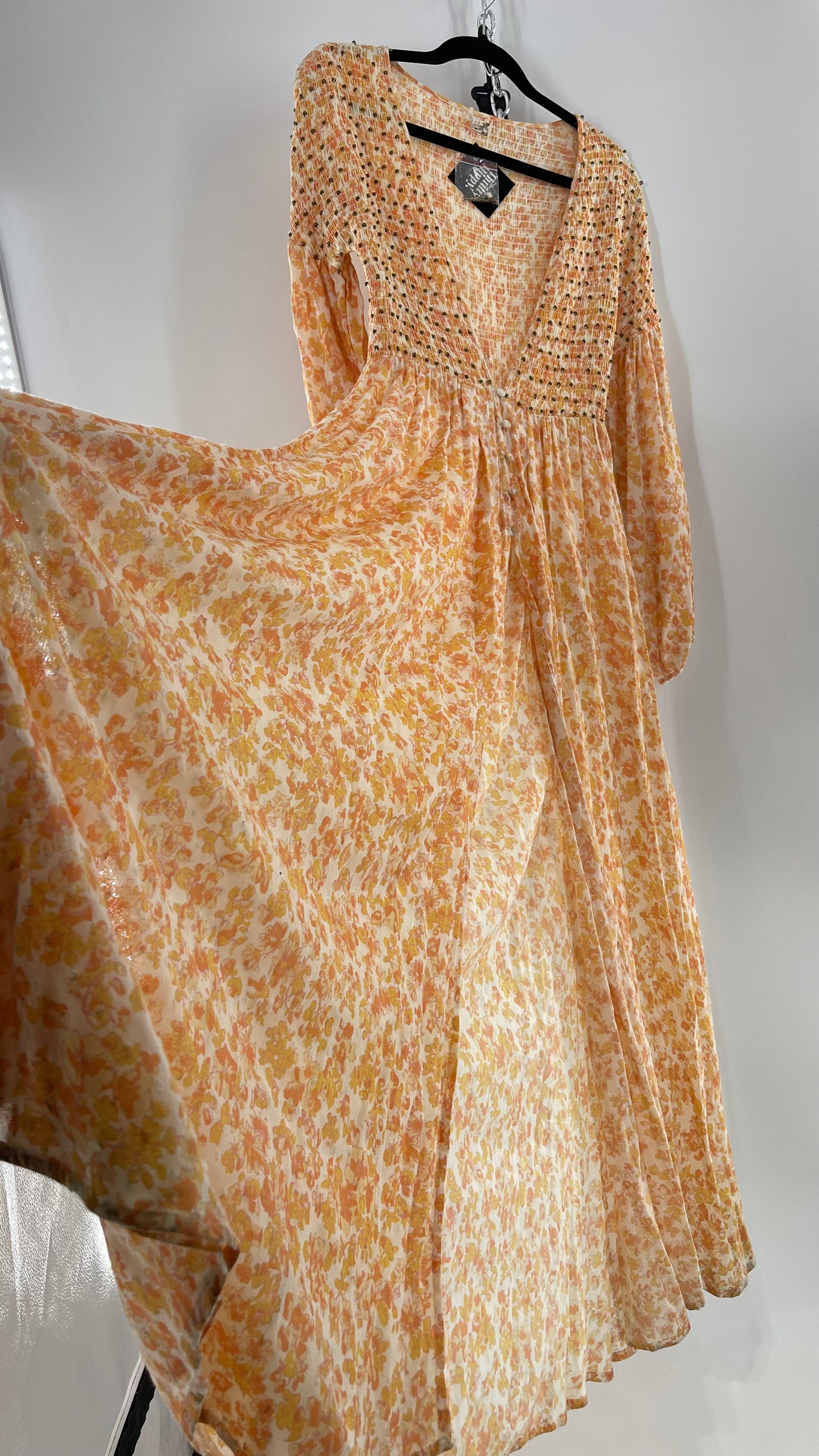 Intimately Free People Orange Floral Smocked Maxi Dress (XS)