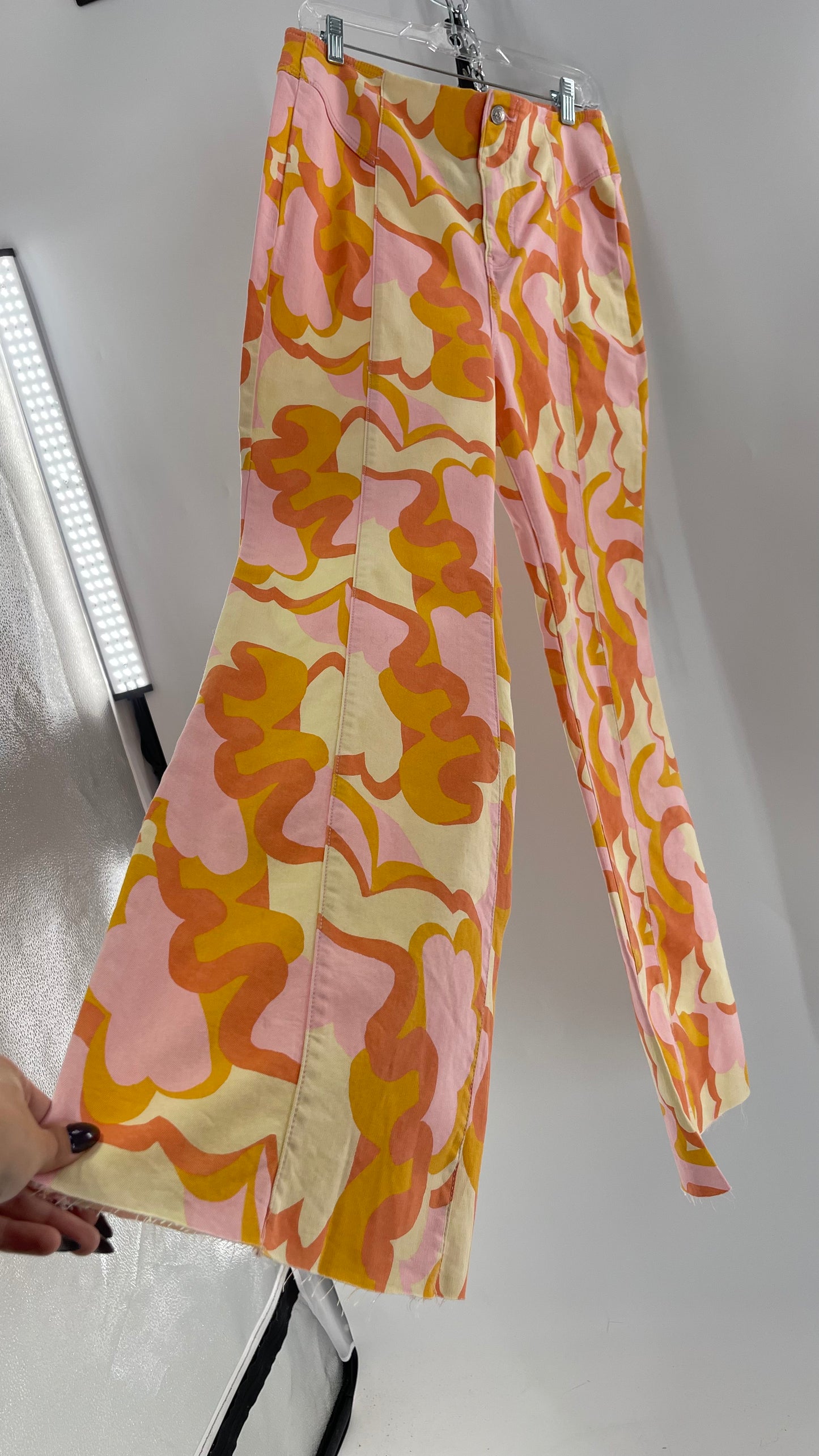Free People Youthquake Warm Toned Funky Patterned Flare Bell Bottoms (31)