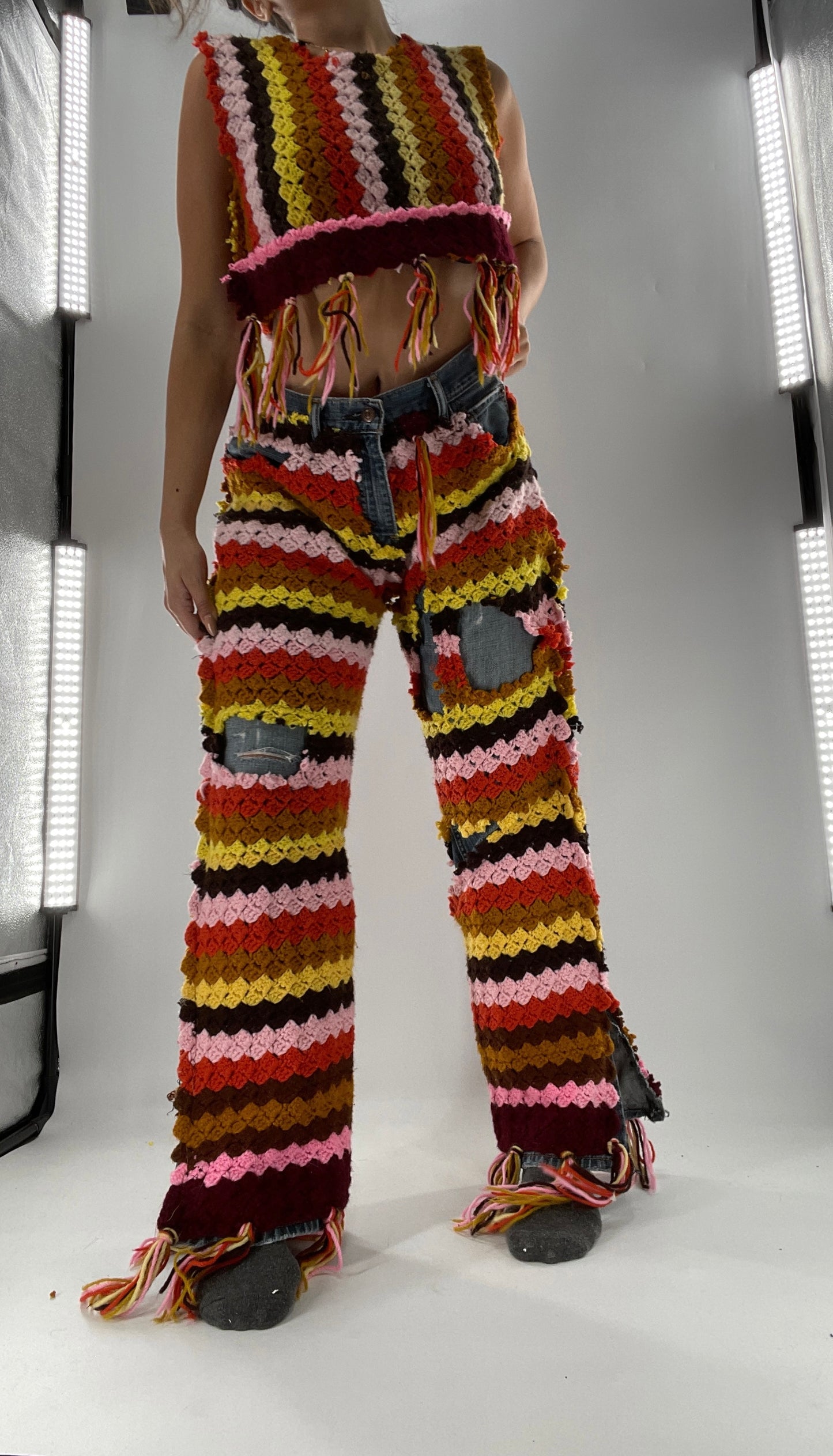 Custom Handmade RAGGEDY ANN Crochet Fringe Lined Crop (S/M)