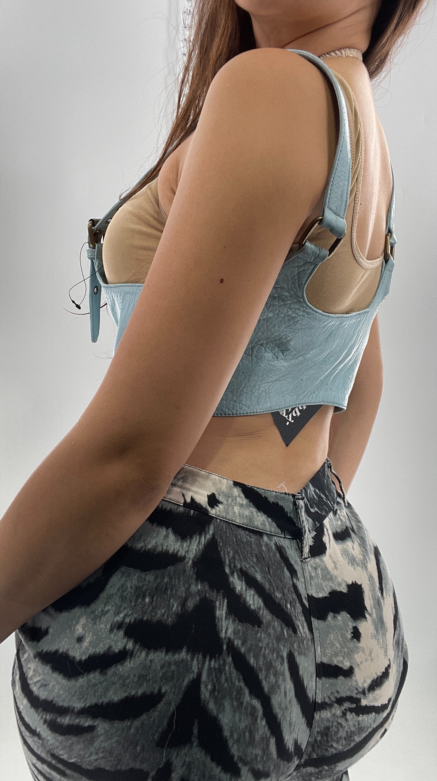 Free People Baby Blue Buckled Corset Belt (Large)