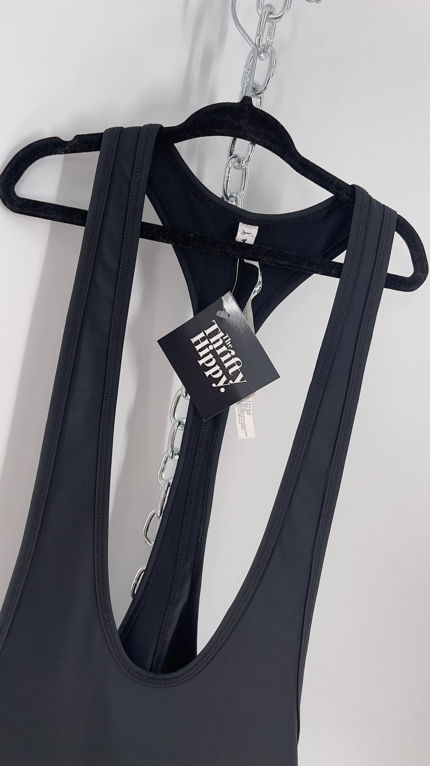 Without Walls Black Swim Romper with Striped Elastic Hems (XS)