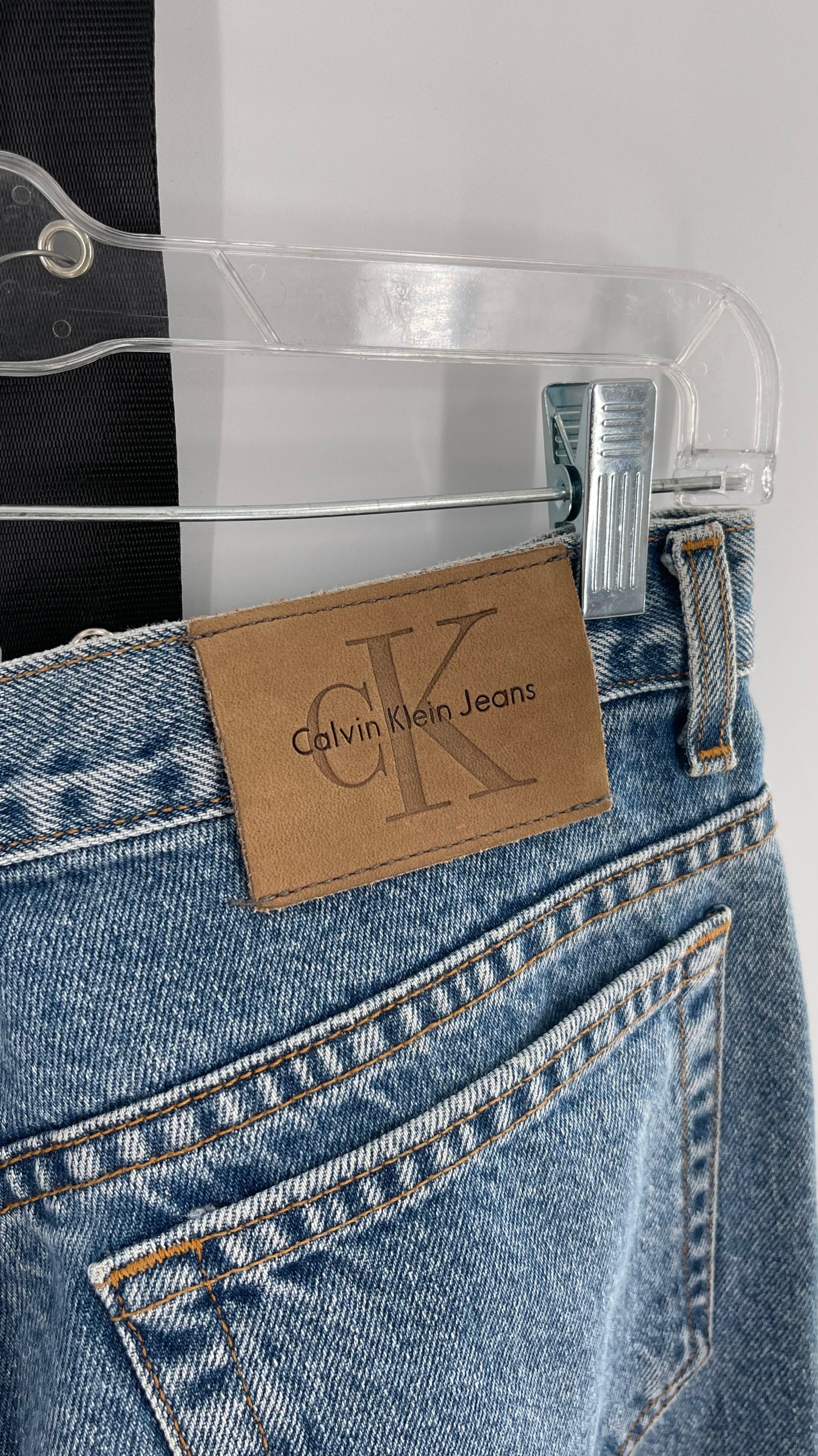 Vintage Calvin Klein Stone Washed Jeans with Silver Glitter Hem (29/30)