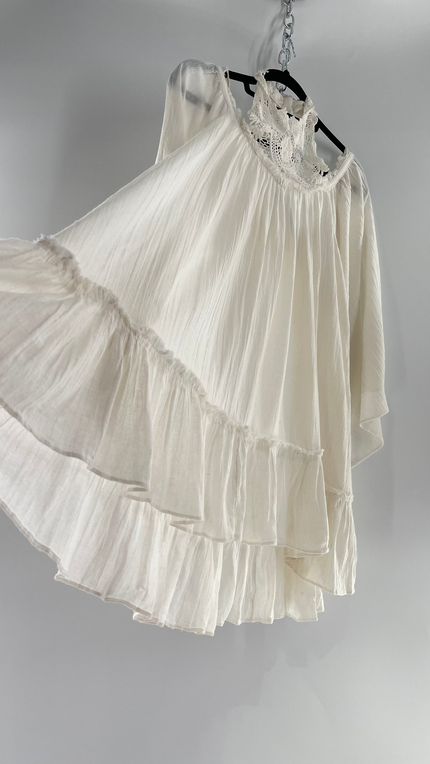 Free People Flowy Gauze/Cotton Free Flow Dress with Lace Halter (Small)