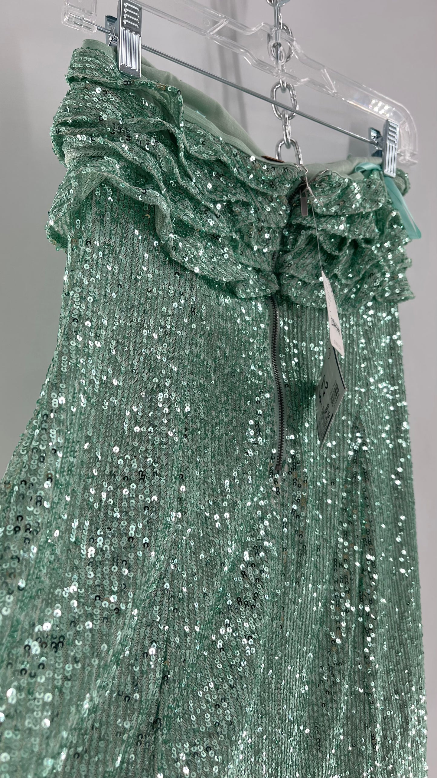 Free People Teal Sequin Ruffle Frida Tube Dress (2)