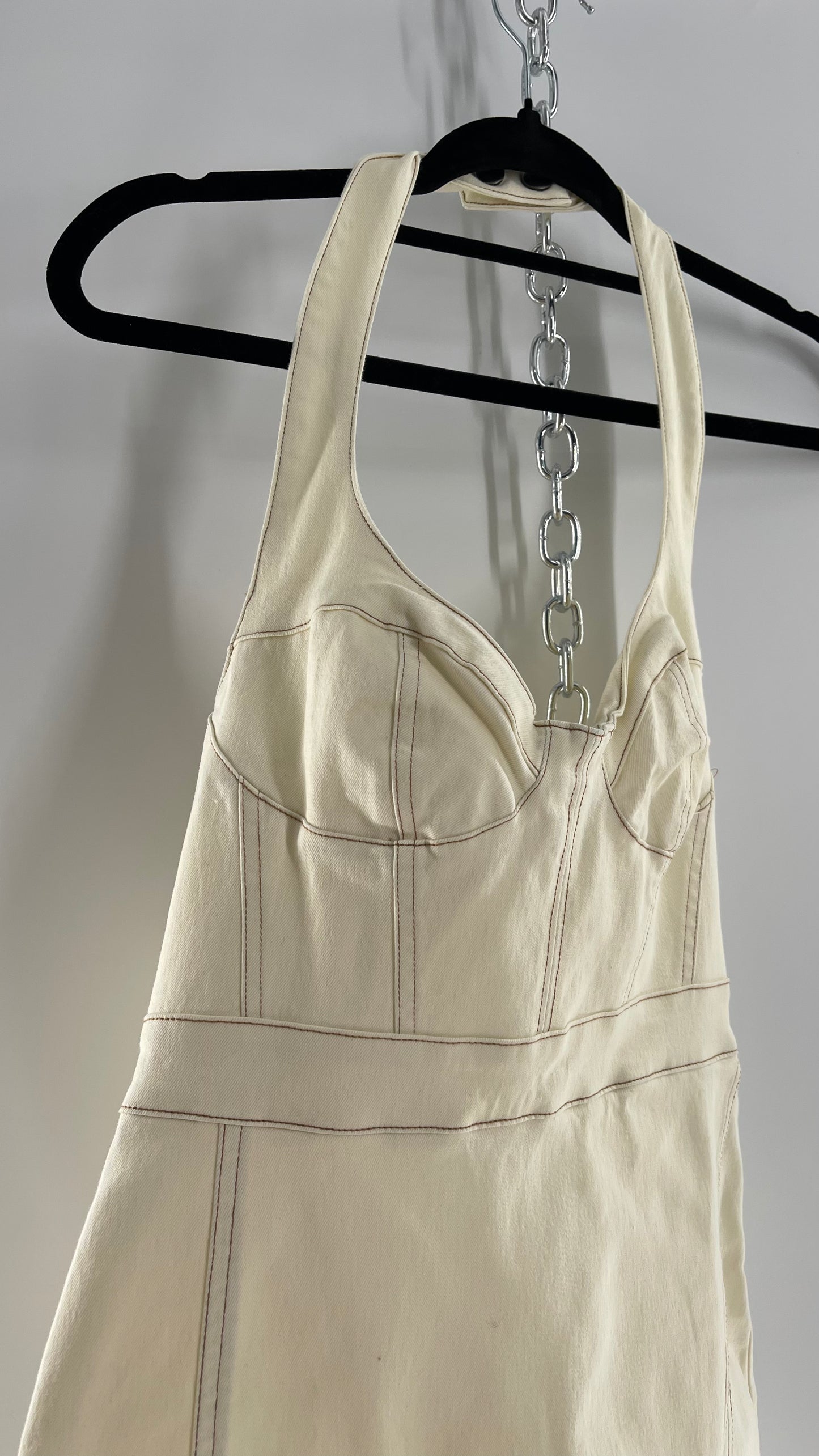 Urban Outfitters Beige Denim Halter Mini Dress (Medium)