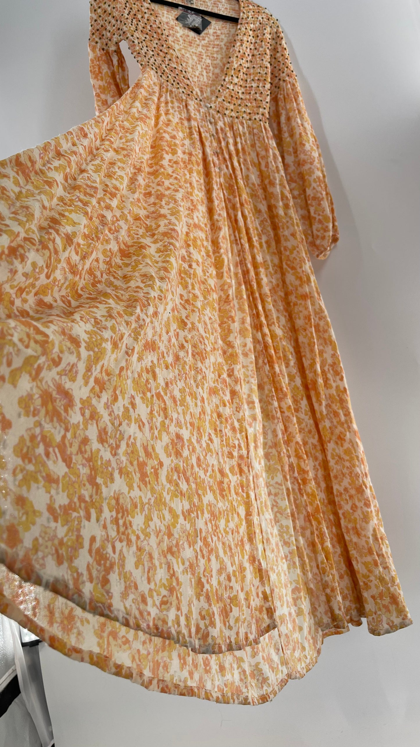 Intimately Free People Orange Floral Smocked Maxi Dress (XS)