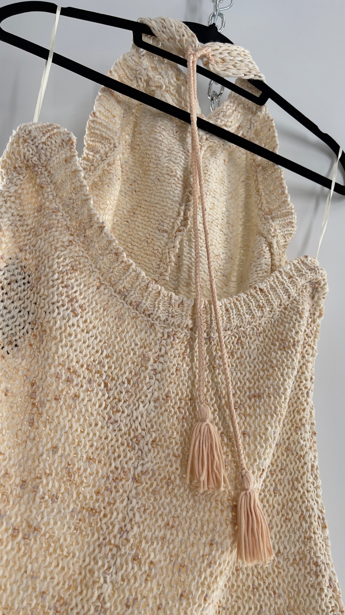 Free People Beige Peaches and Cream Crochet Knit Romper (XL)