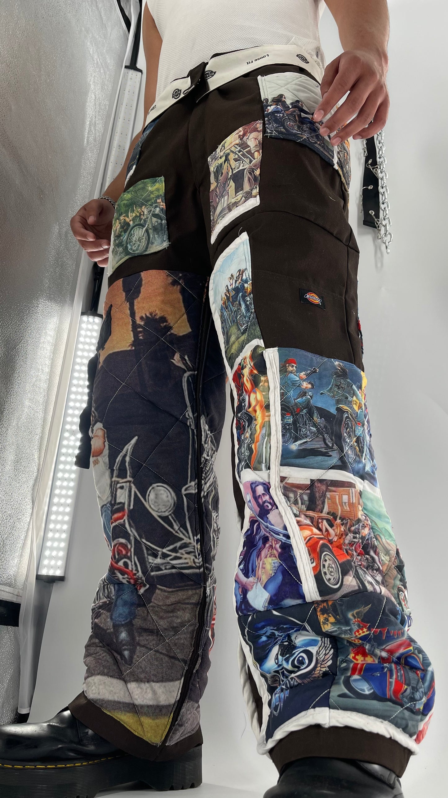 Custom - Handmade Reworked Dickies with Quilted Moto Pattern